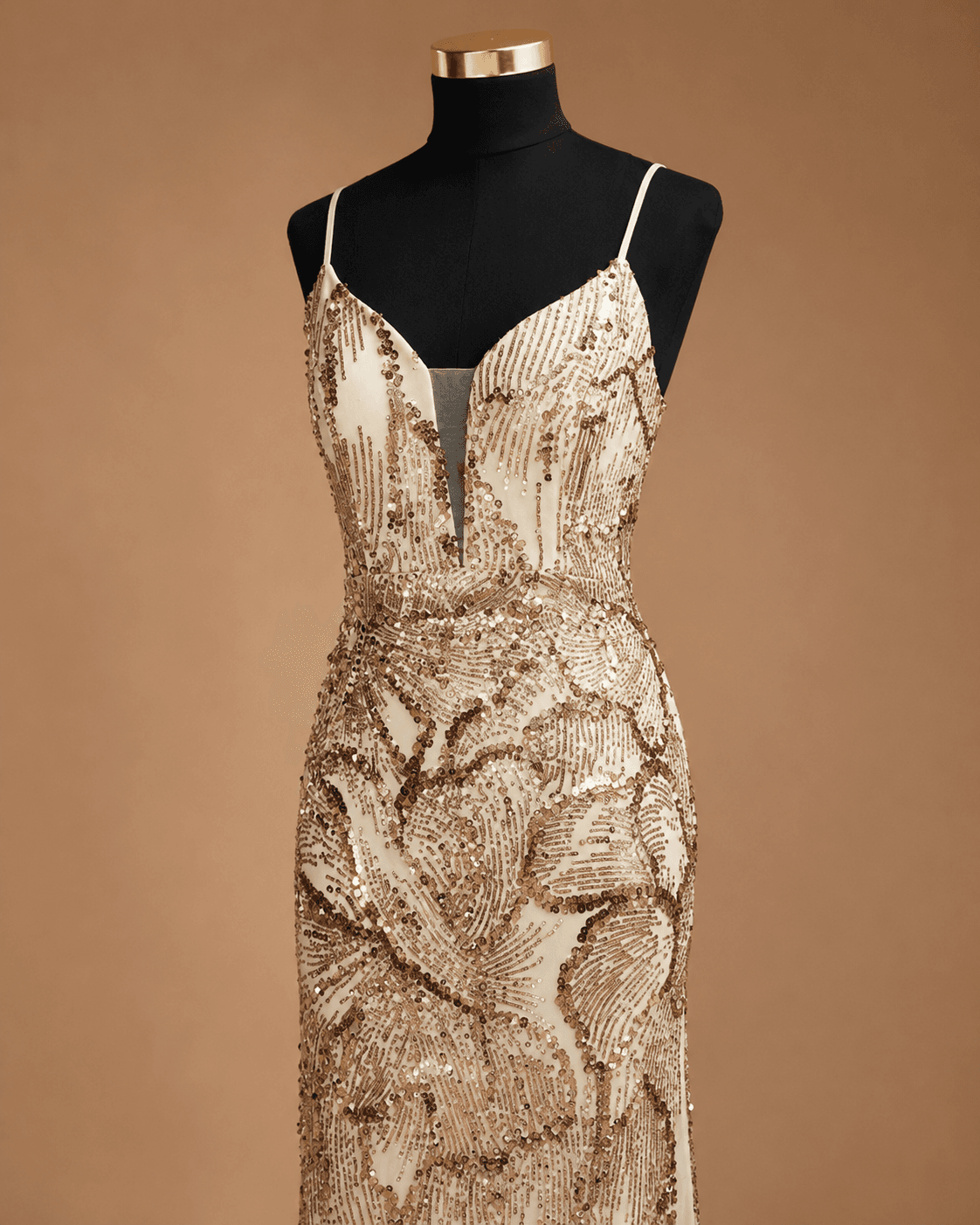 Gold Floral Evening Gown