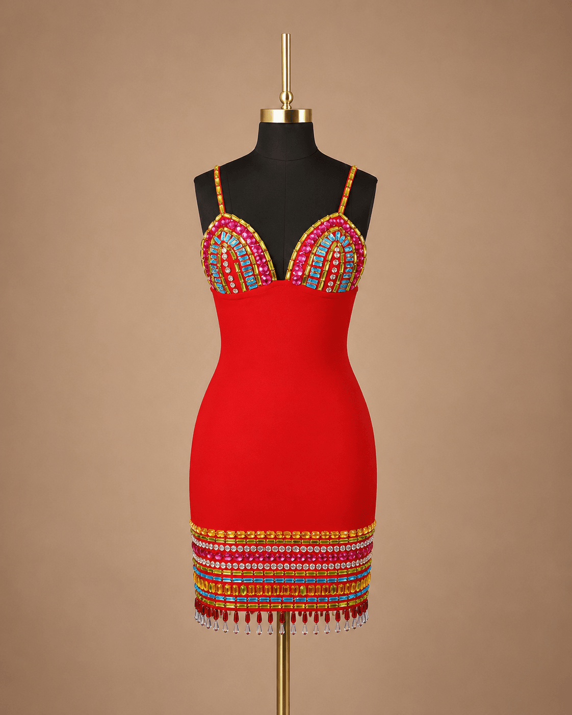 Red Embroidered Mini Dress