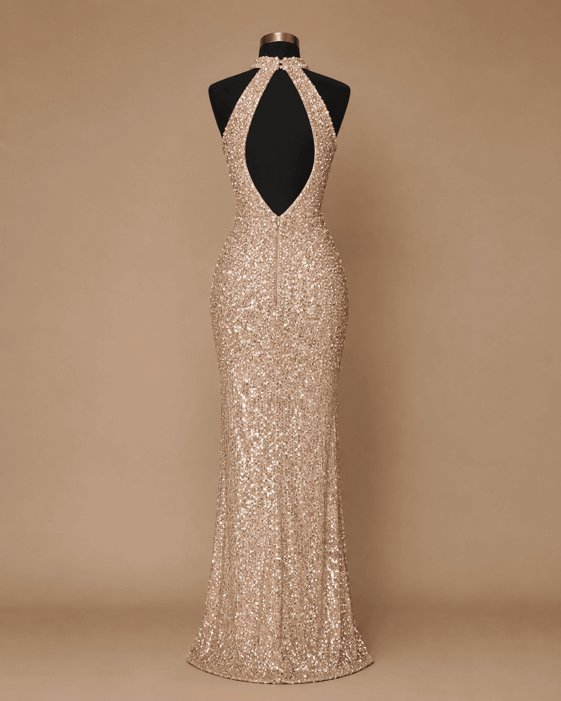 Champagne Sequin Halter Gown