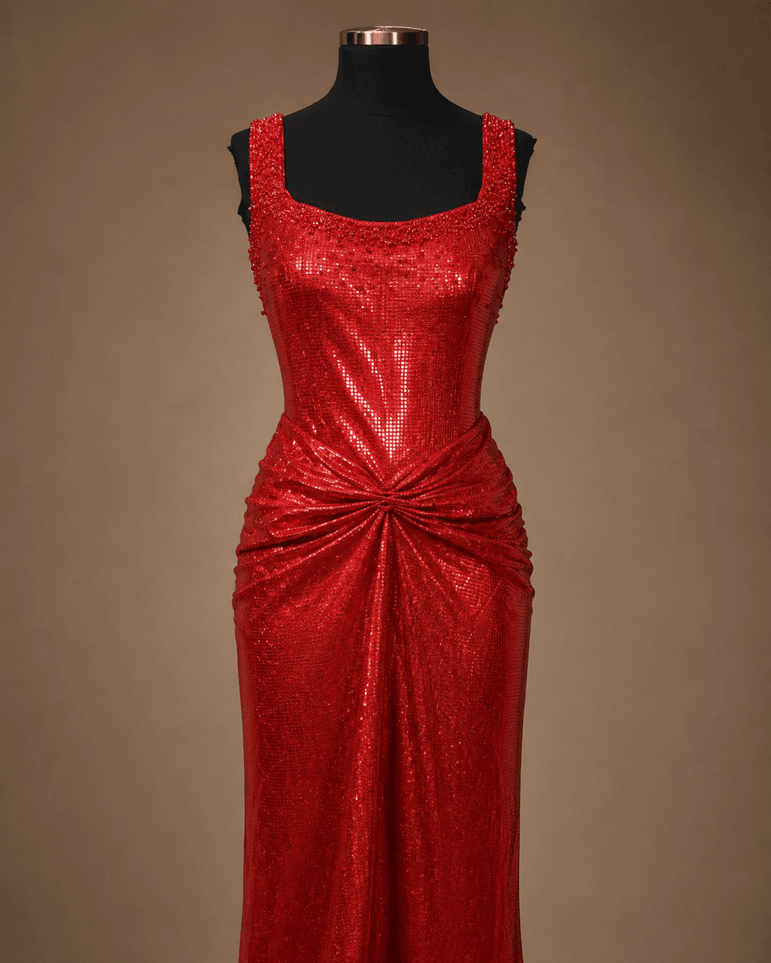Red Satin Evening Gown