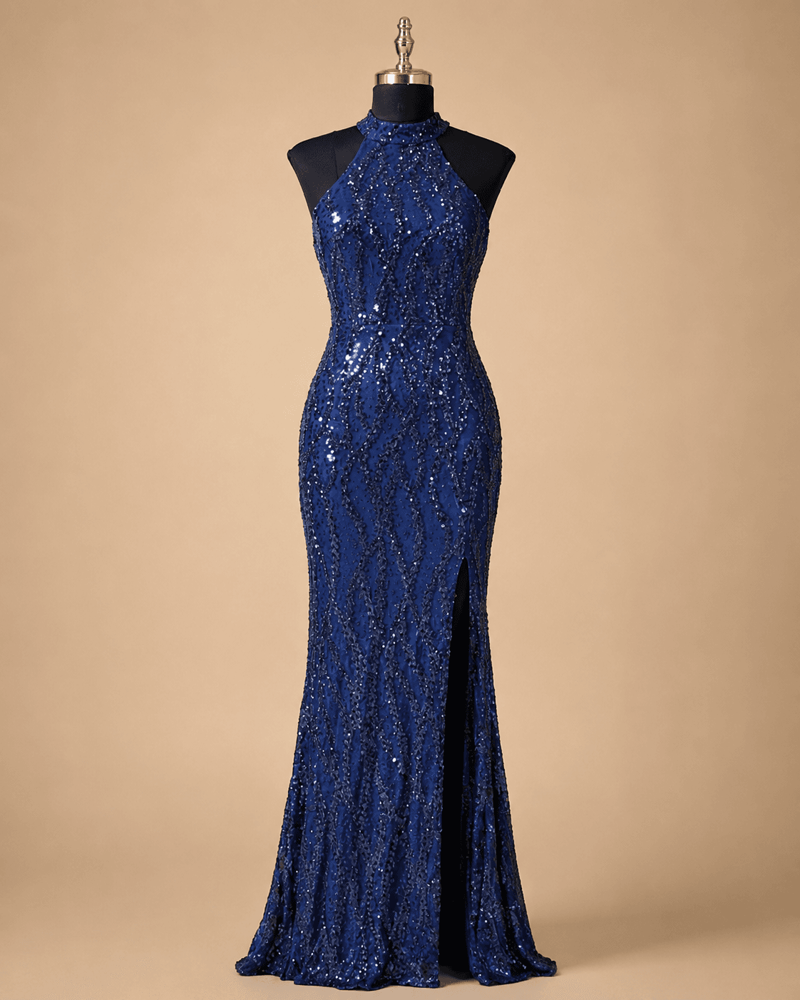 Navy Blue Sequin Evening Gown
