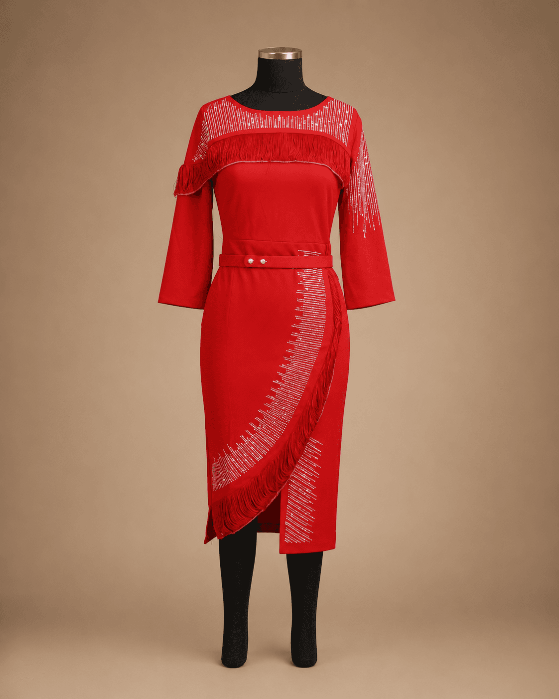 Red Asymmetric Midi Dress