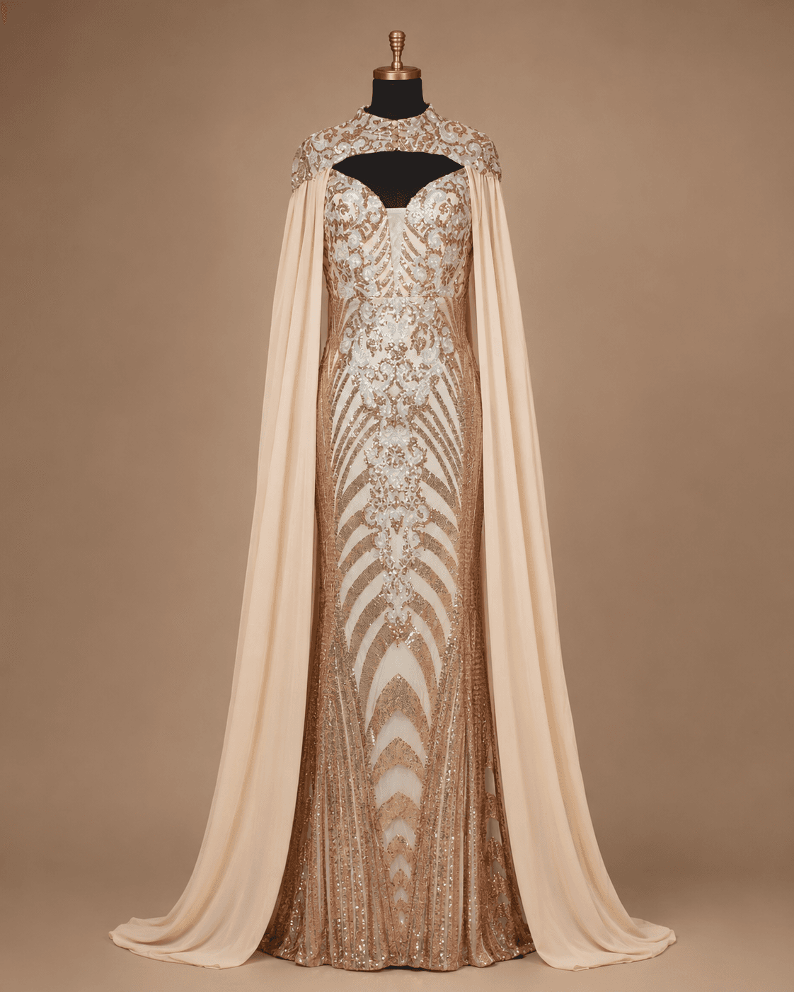 Champagne Cape Evening Gown