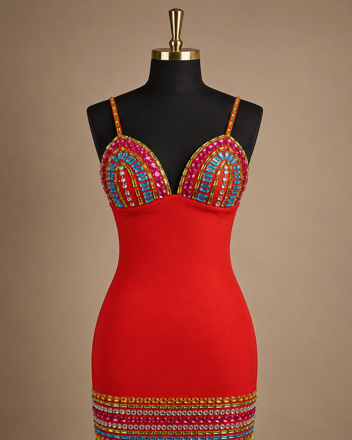 Red Embroidered Mini Dress