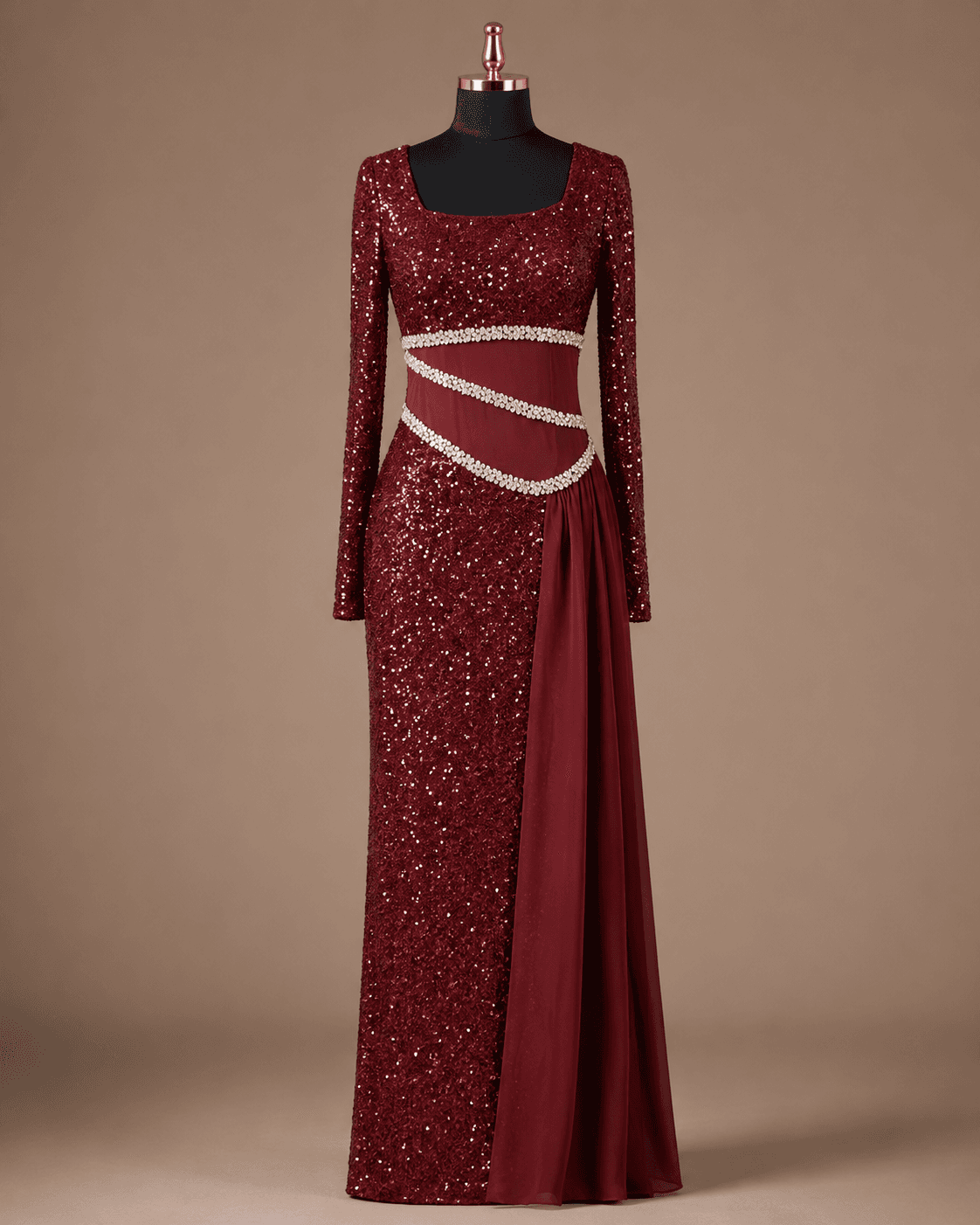 Burgundy Cutout Evening Gown