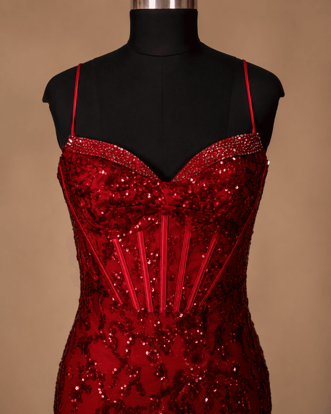 Red Sequin Evening Gown