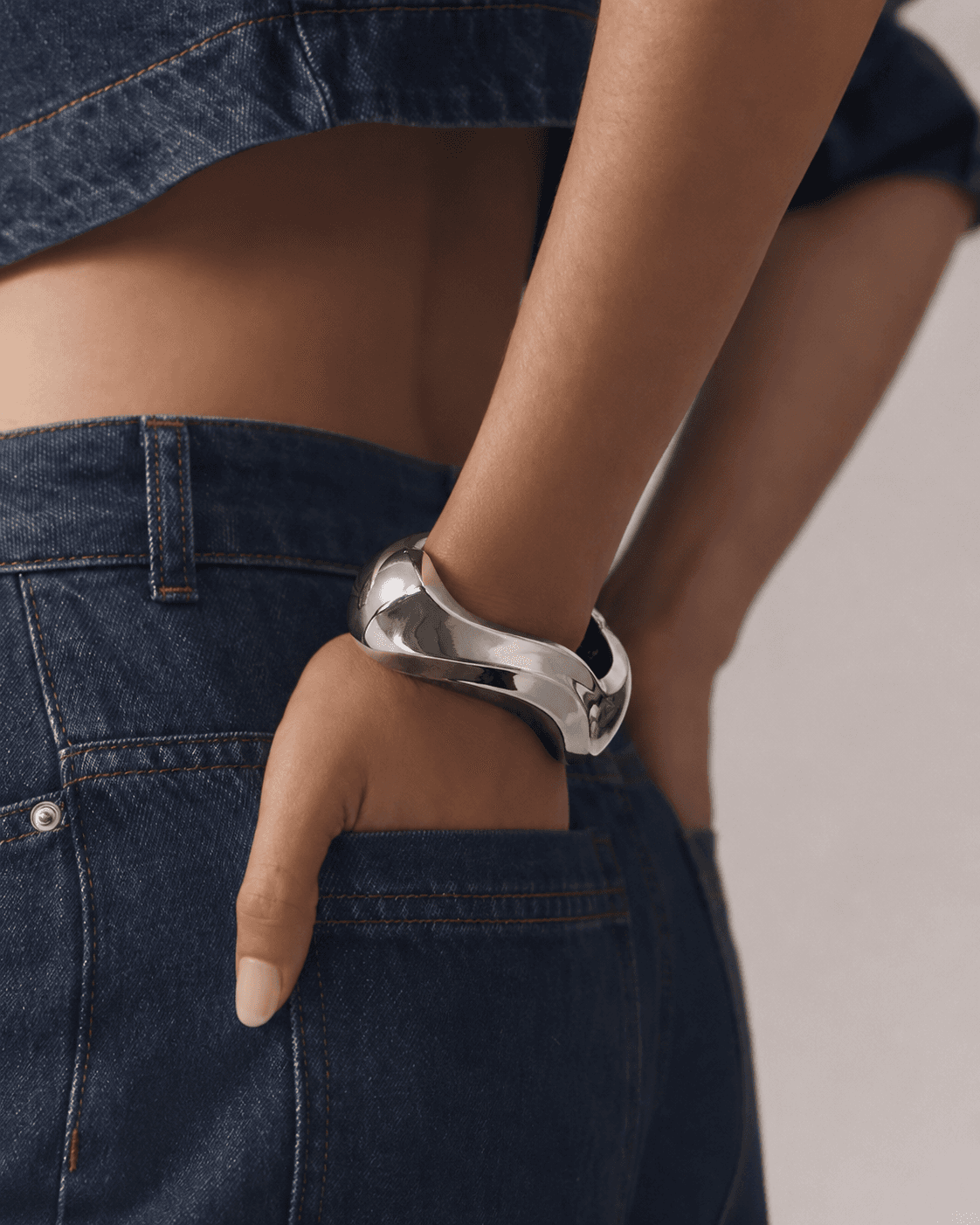Fluid Curve Statement Silver Bracelet