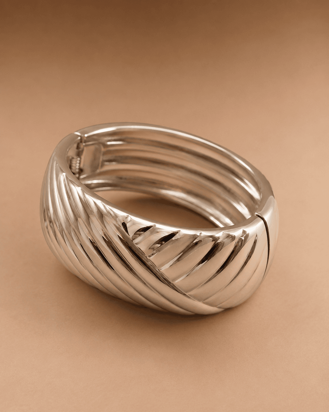 Diagonal Ribbed Silver Bracelet