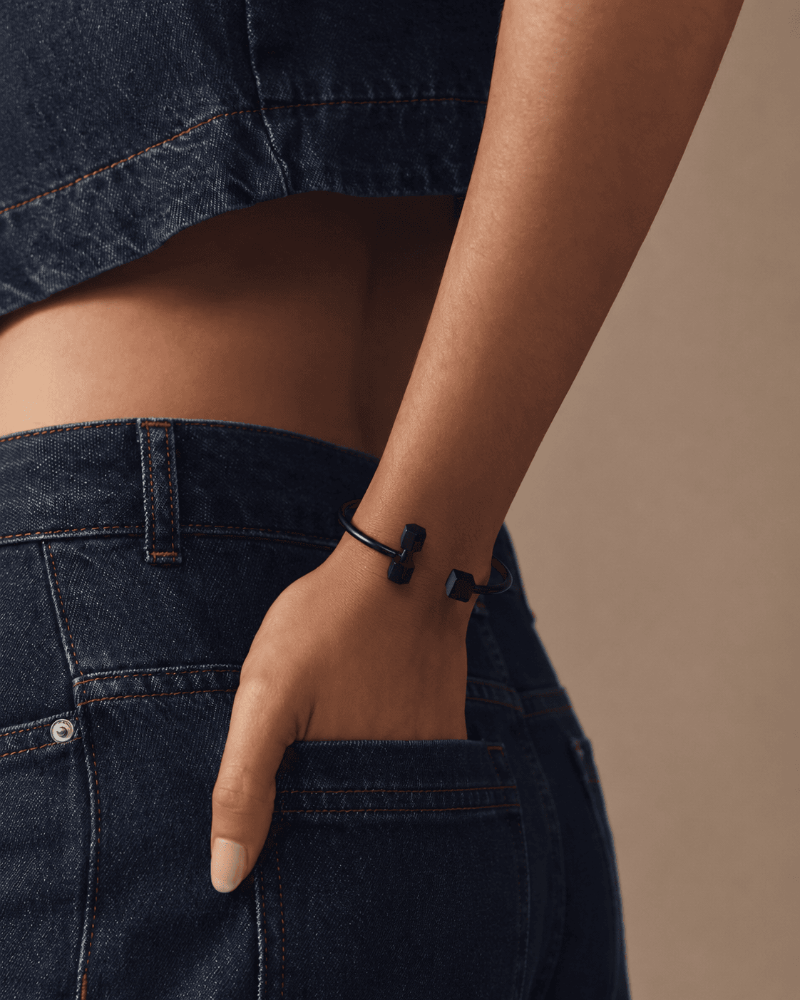 Black Geometric Barbell Cuff Bracelet