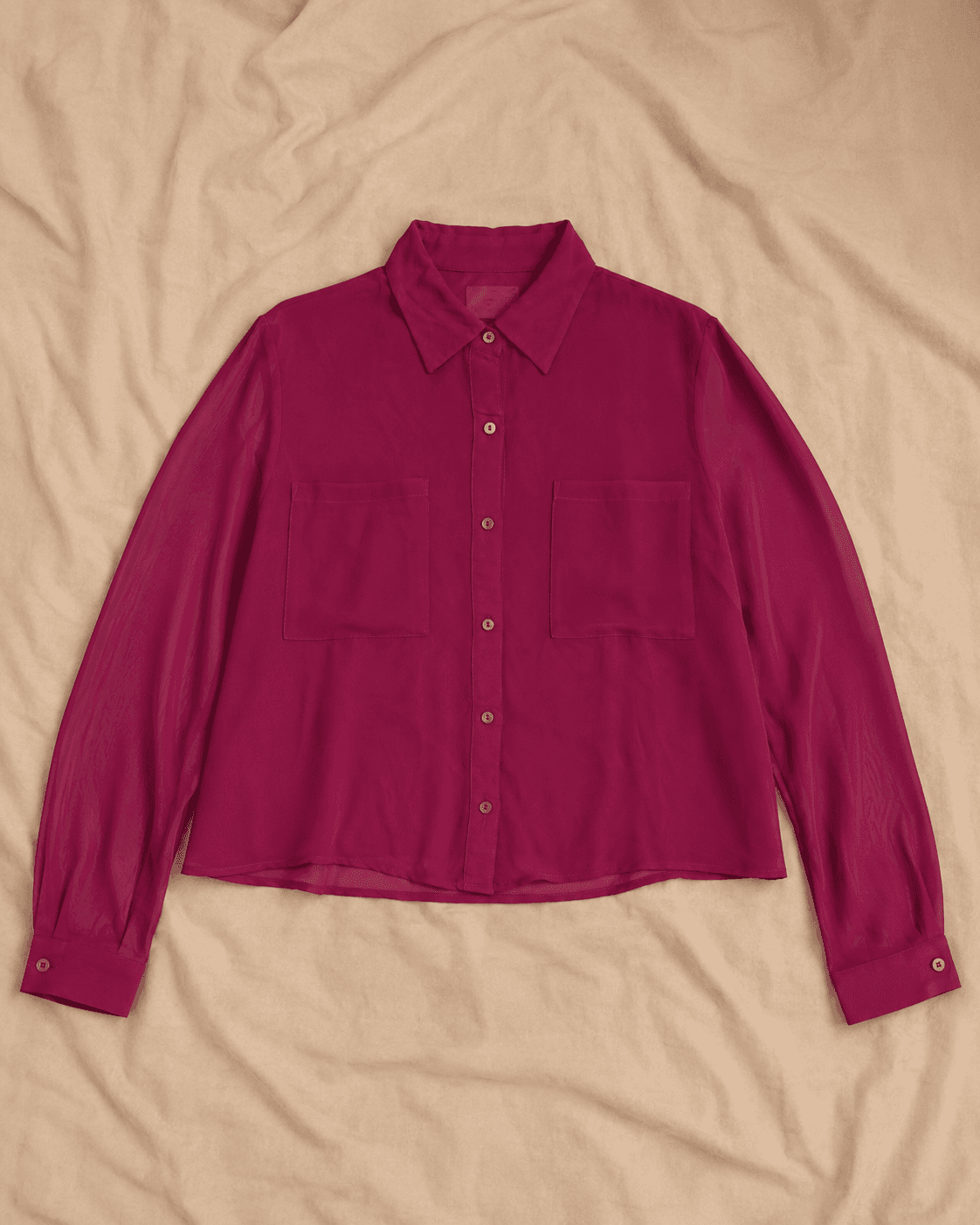 Wine Sheer Cropped Collared Shirt