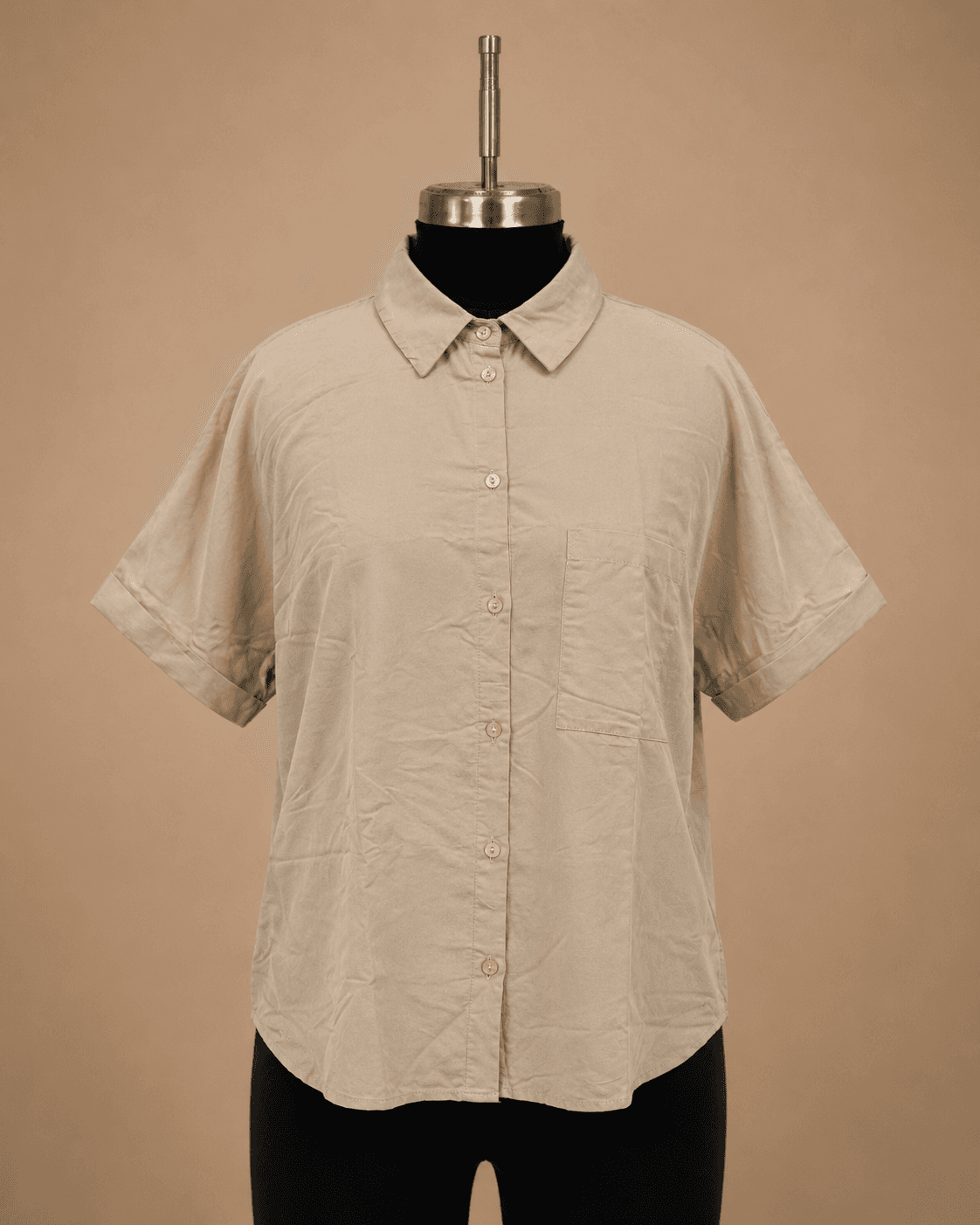 Sand Beige Short-Sleeve Utility Shirt
