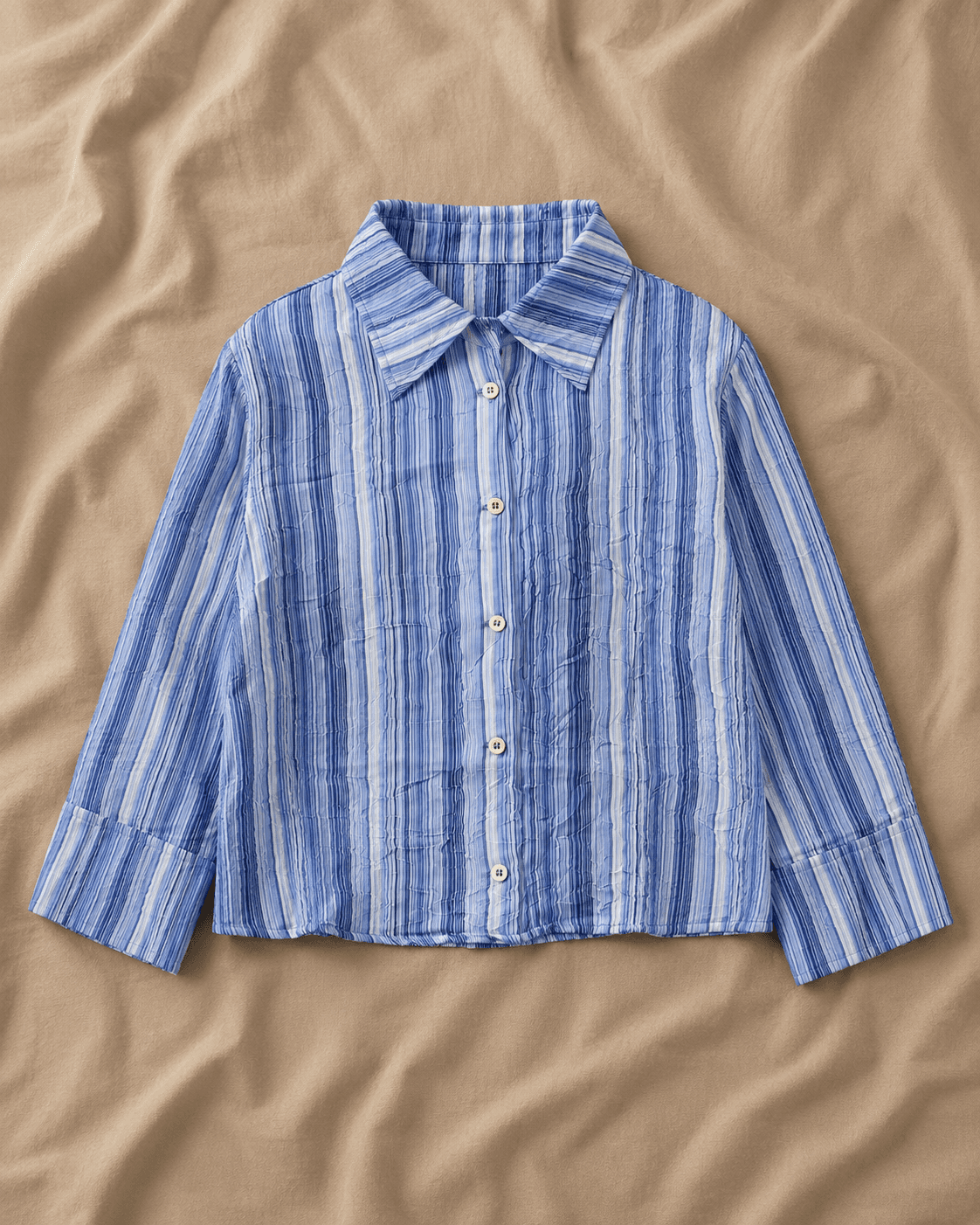 Blue White Striped Cropped Shirt