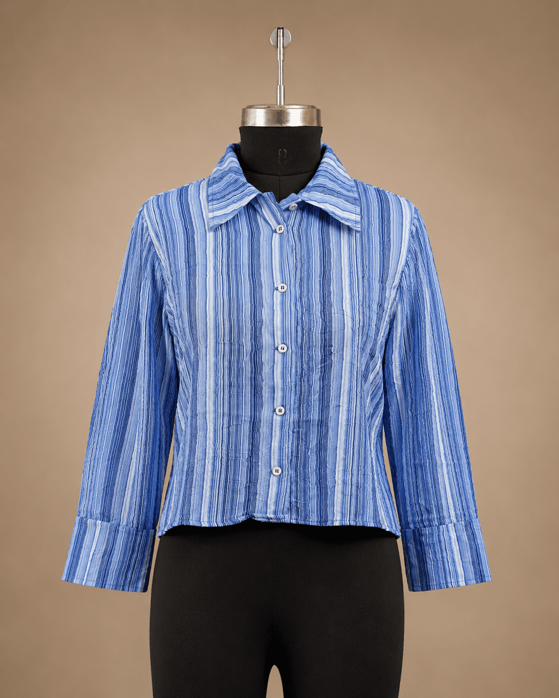Blue White Striped Cropped Shirt