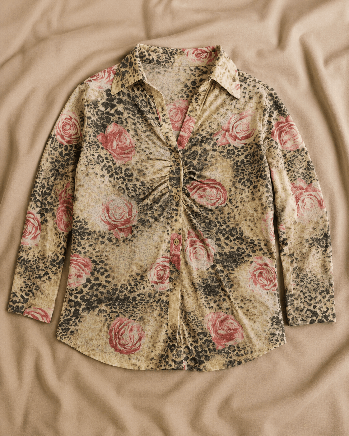 Beige Rose Botanical Longline Shirt