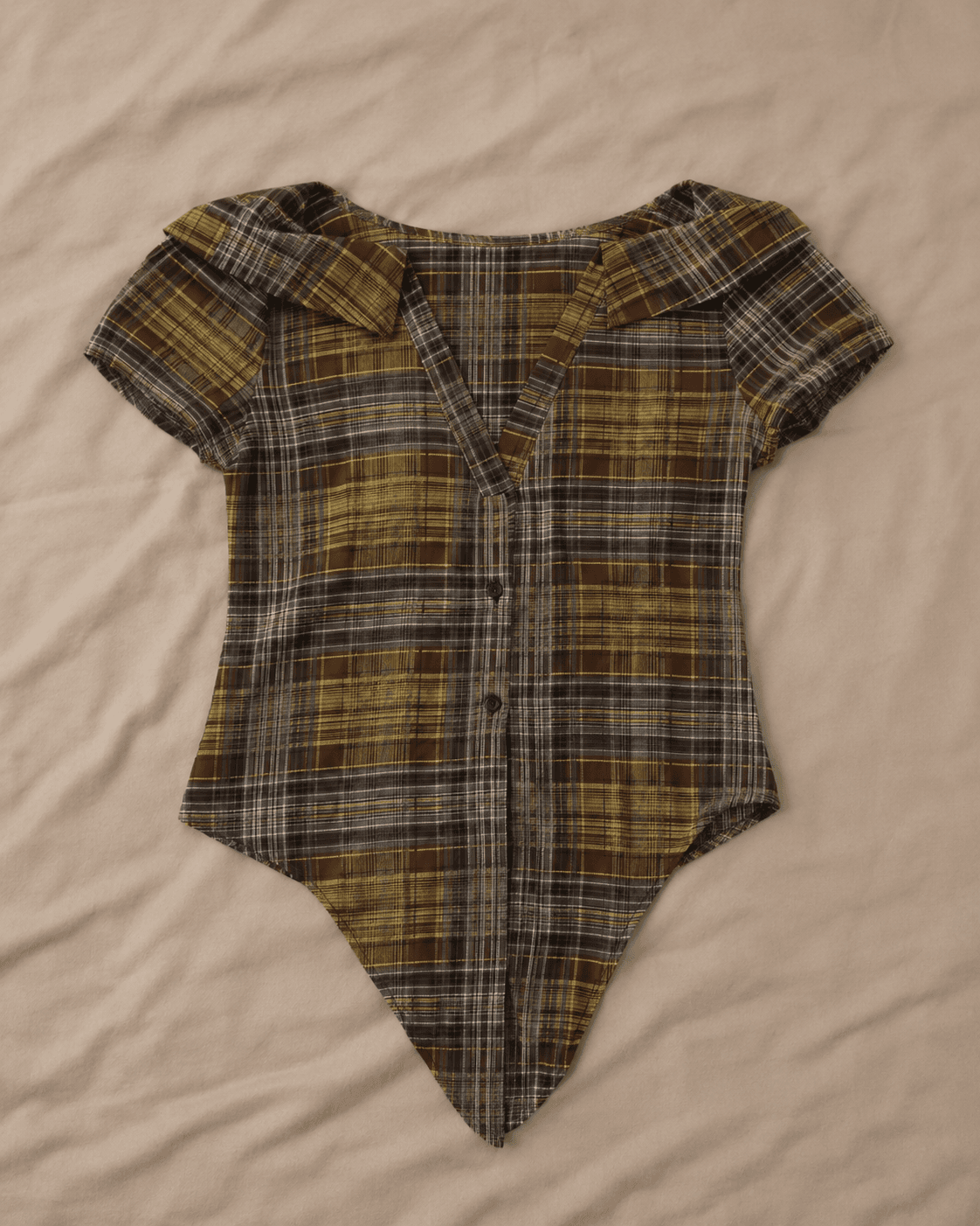 Brown Plaid Short-Sleeve Bodysuit