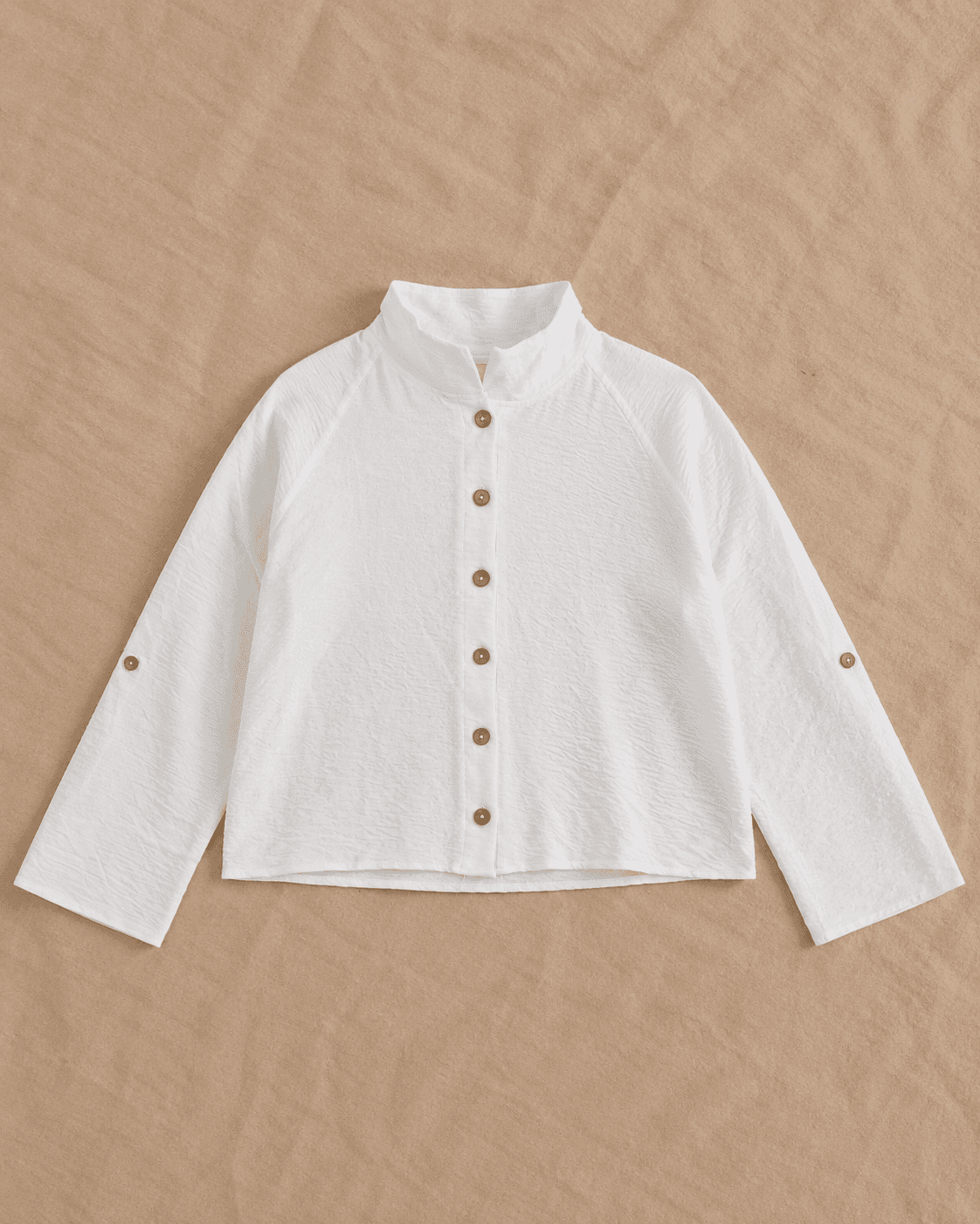 White Mandarin-Collar Button Top