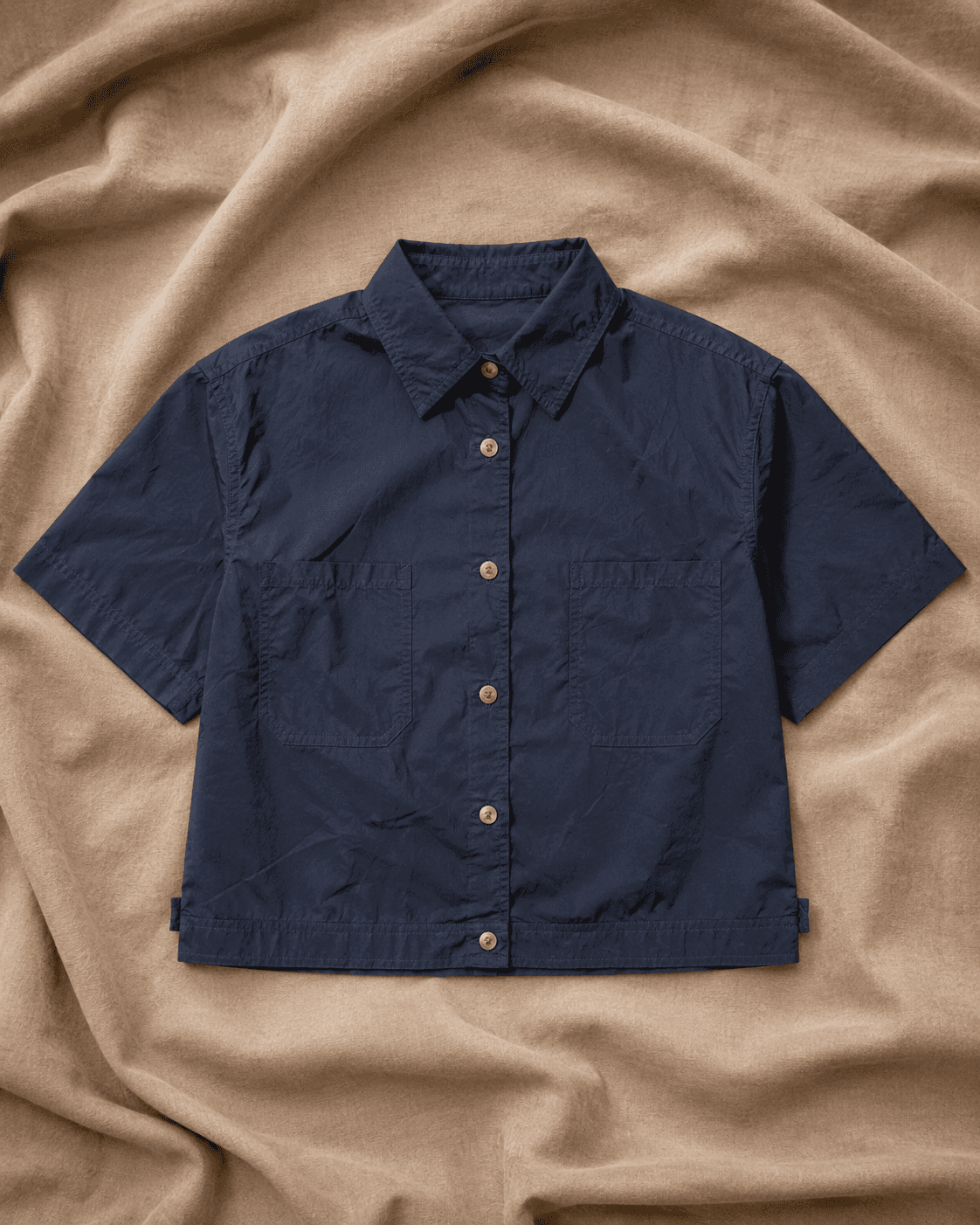 Navy Blue Cropped Button-Down Shirt