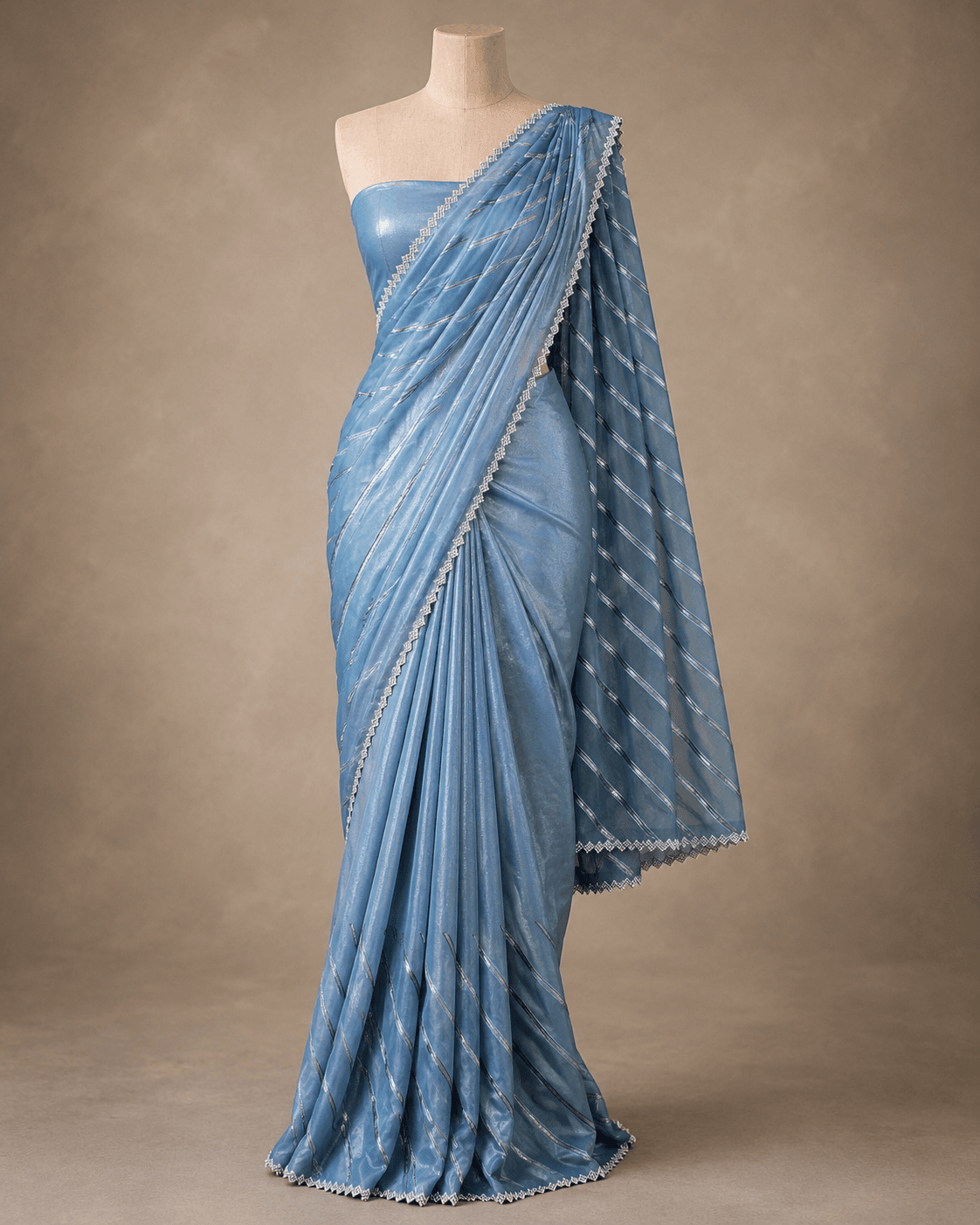 Powder Blue Shimmer Stripe Designer Saree