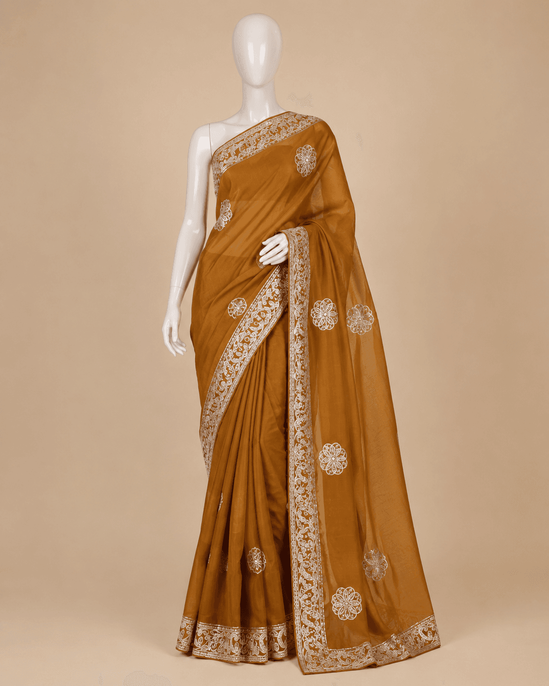 Mustard Gold Silver Metallic Embroidered Saree