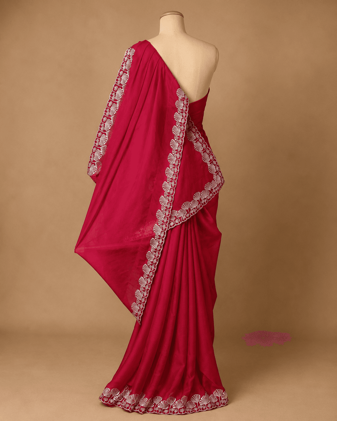 Ruby Red Crystal & Sequin Embellished Satin Saree