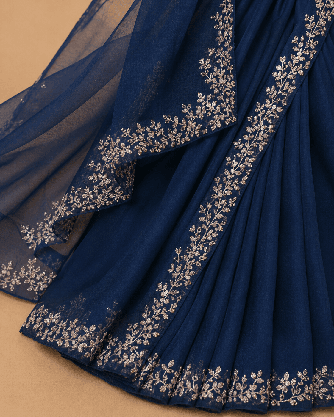 Navy Blue Heavy Stone & Sequin Designer Saree Set
