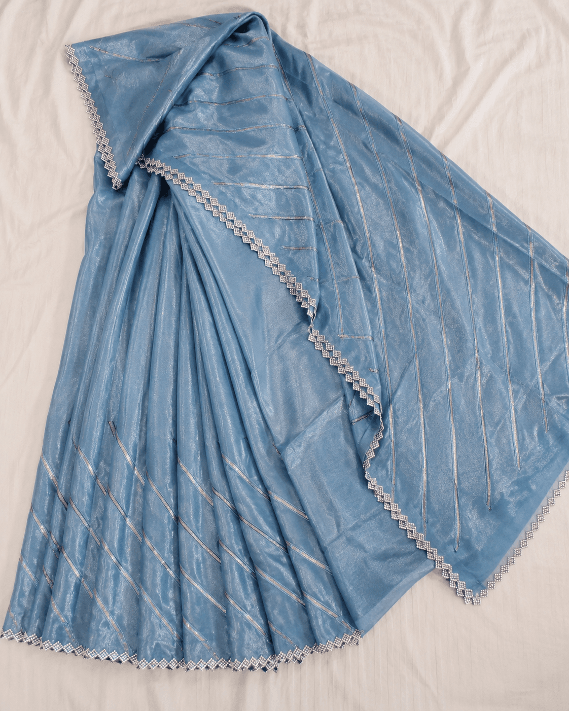 Powder Blue Shimmer Stripe Designer Saree