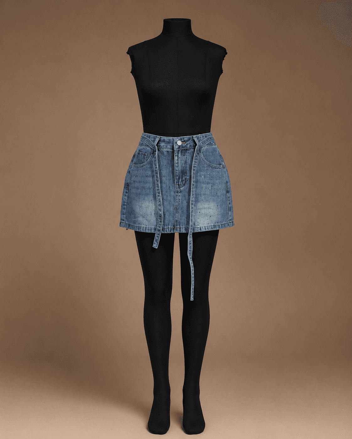 Blue Tie-Detail Denim Mini Skirt