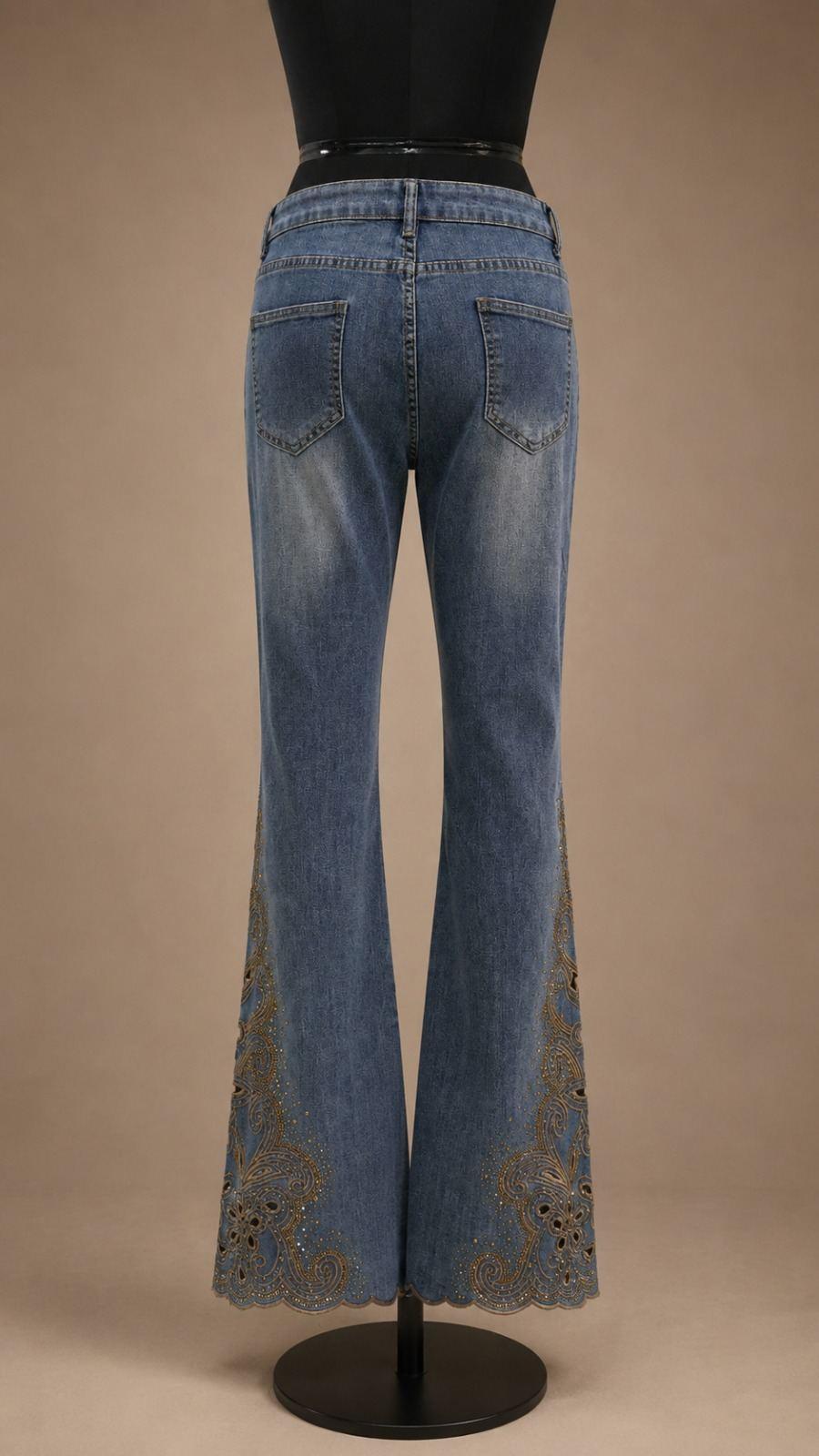 Blue Cutwork Hem Bootcut Jeans