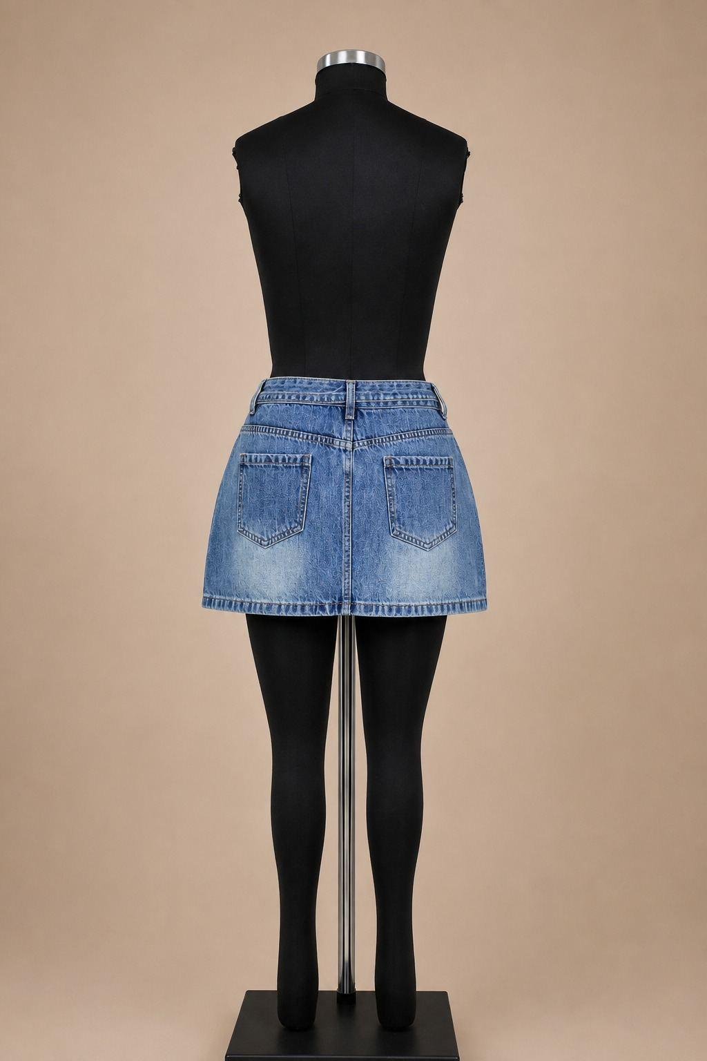 Blue Tie-Detail Denim Mini Skirt