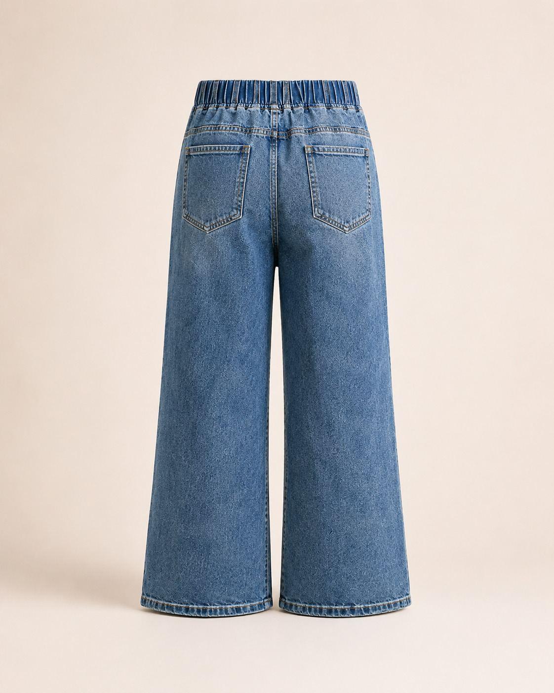Blue 3D Flower Applique Wide Leg Jeans