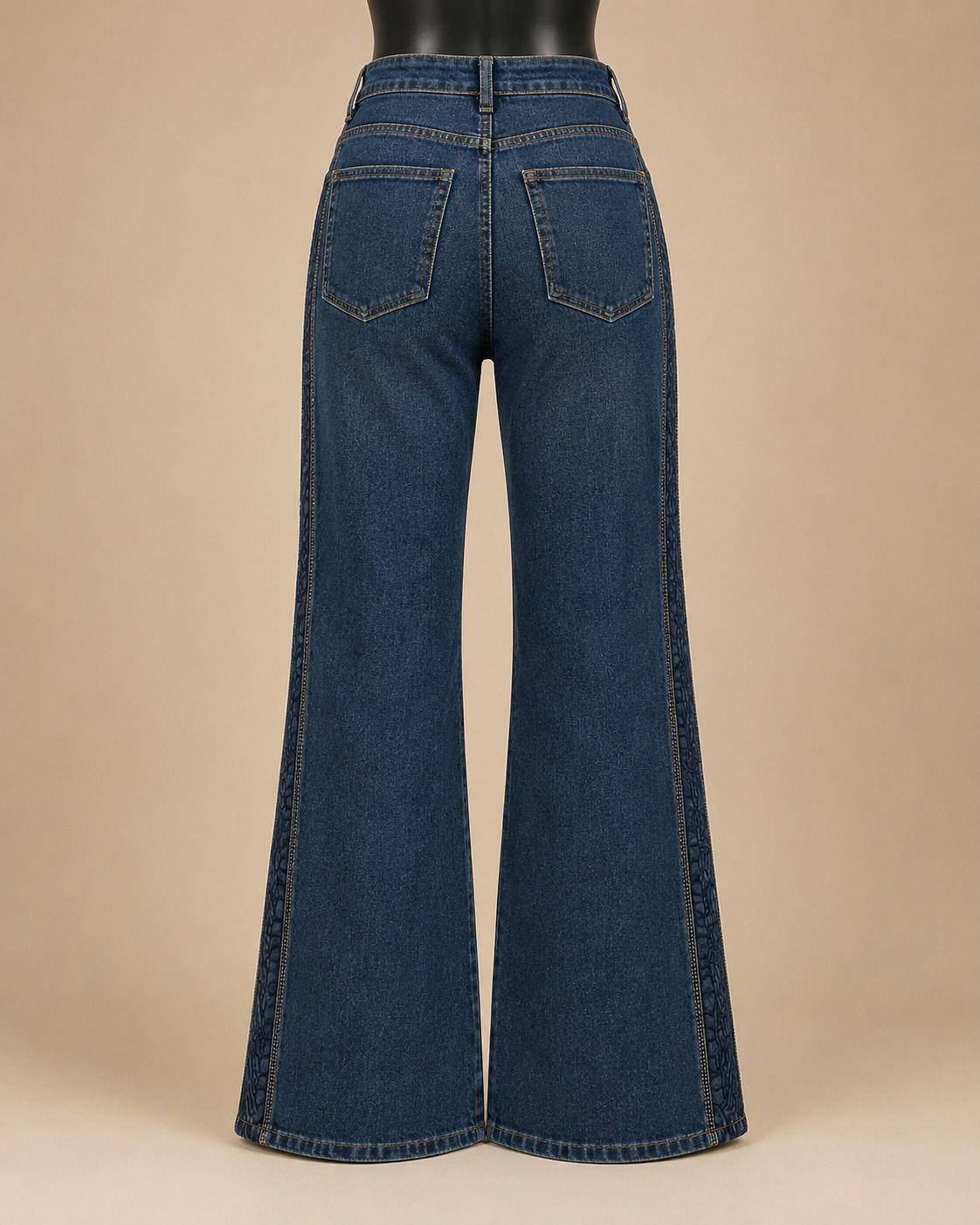 Blue Contrast Stitch Wide Leg Jeans