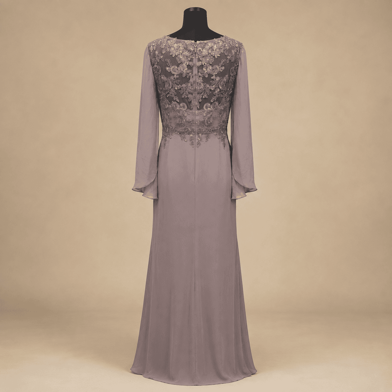 Mauve Vivienne Lace-Sleeve Gown