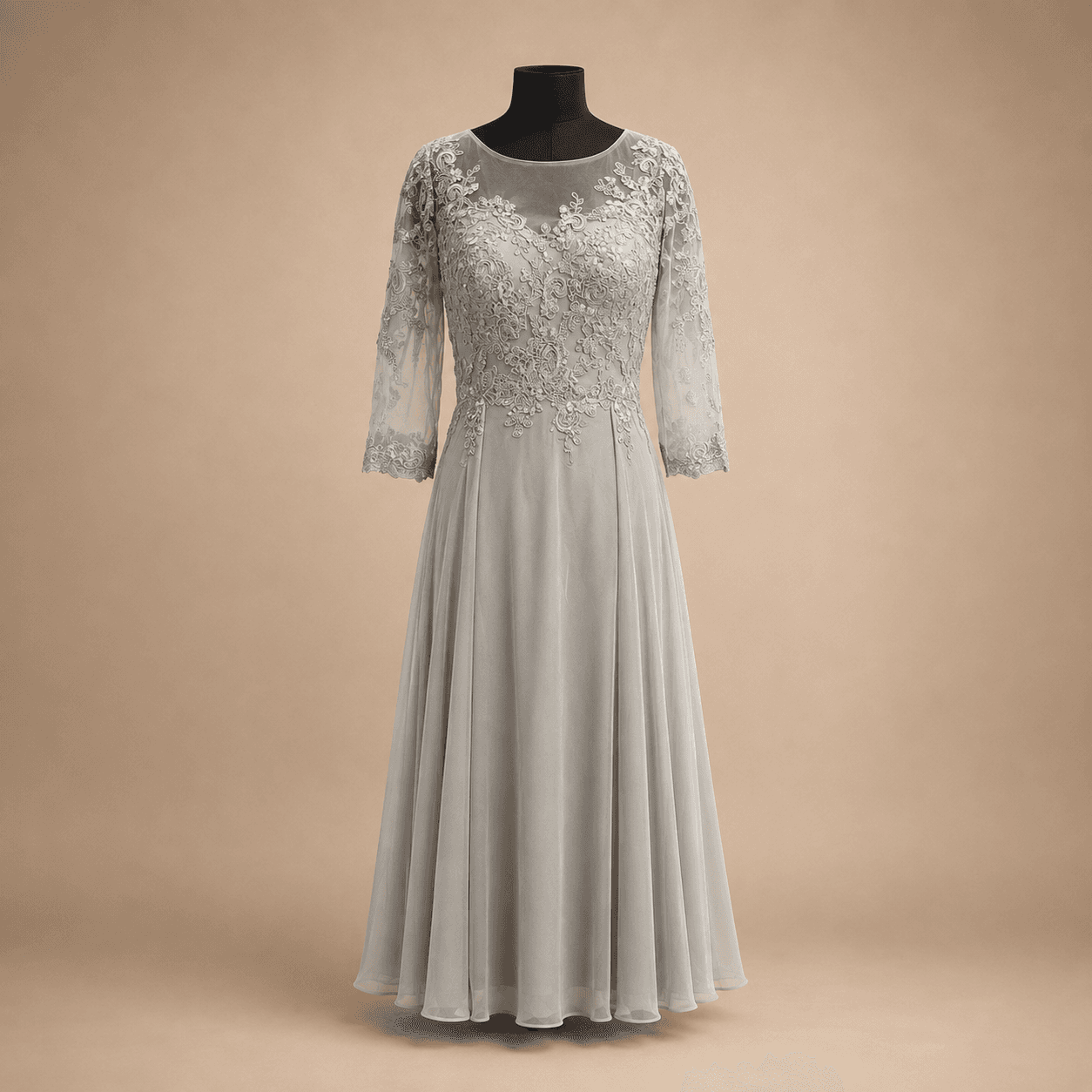 Silver Moonlace Long-Sleeve Gown