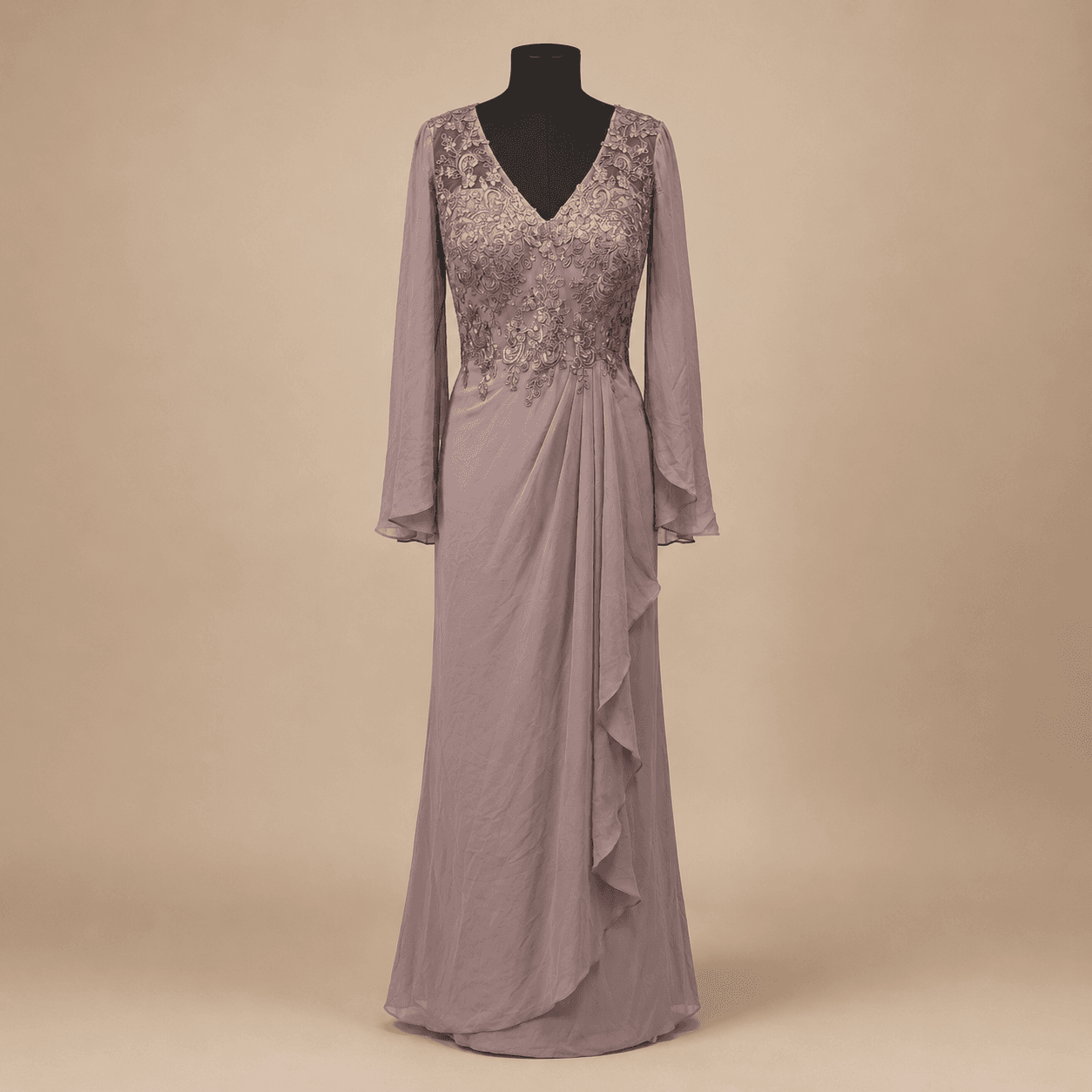 Mauve Vivienne Lace-Sleeve Gown