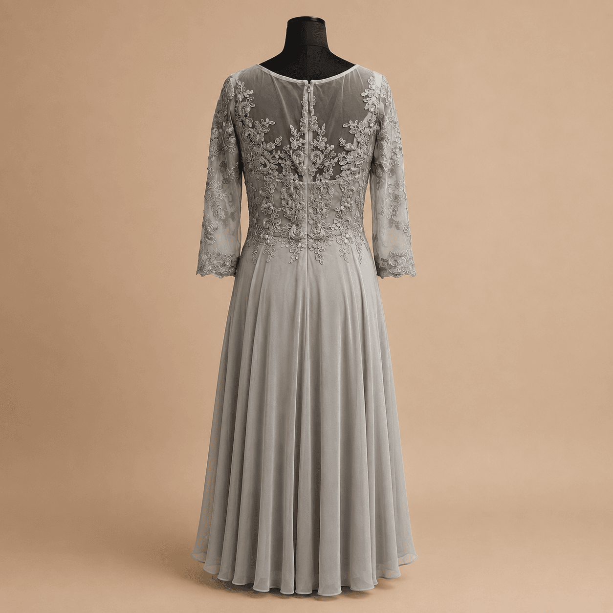 Silver Moonlace Long-Sleeve Gown