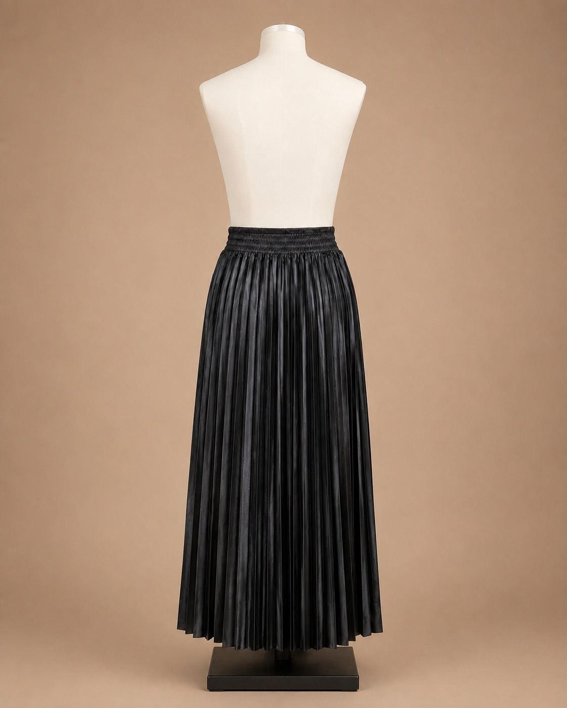 Black Metallic Pleated Maxi Skirt