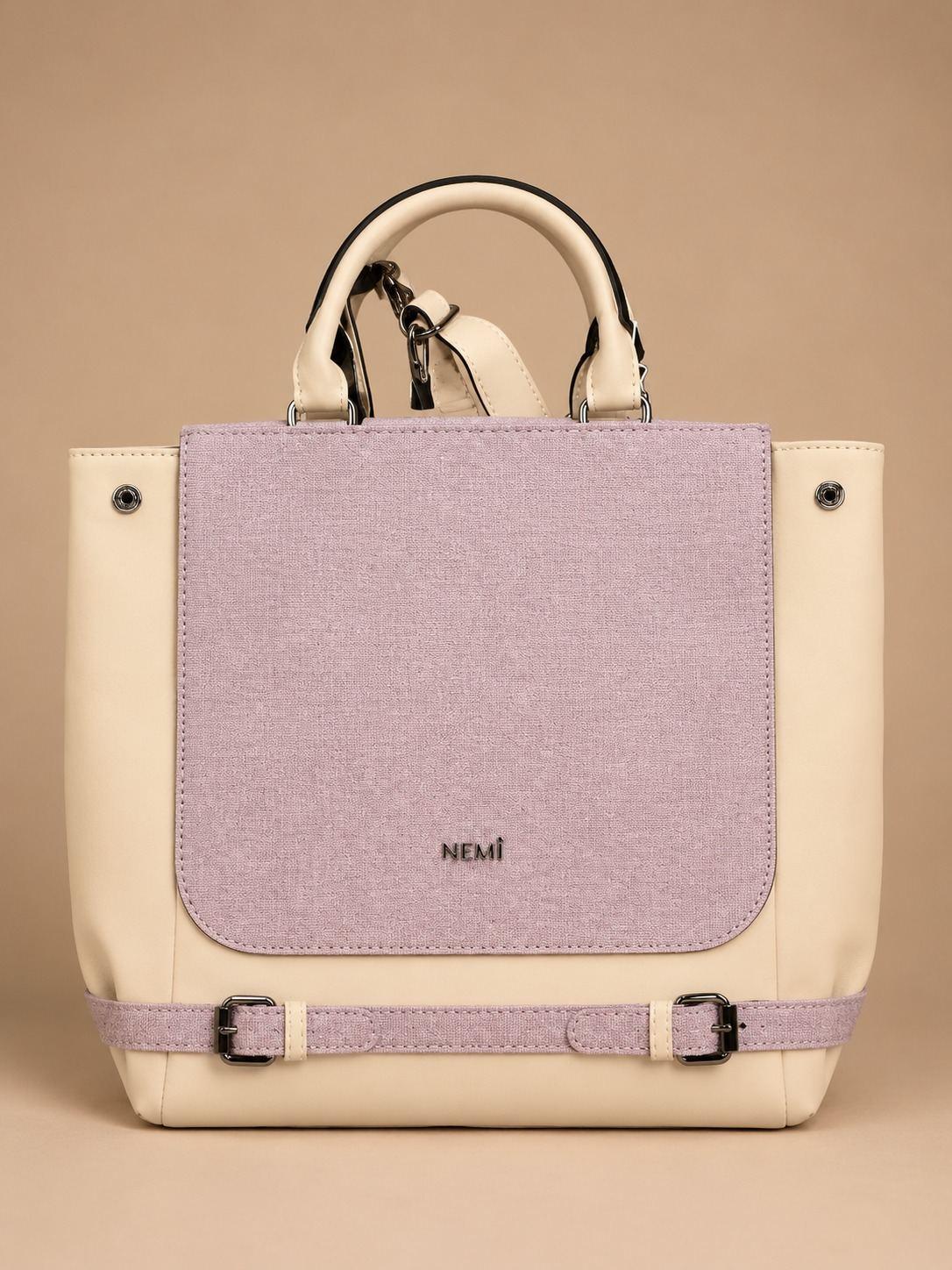 Lilac Colour Block Structured Handbag
