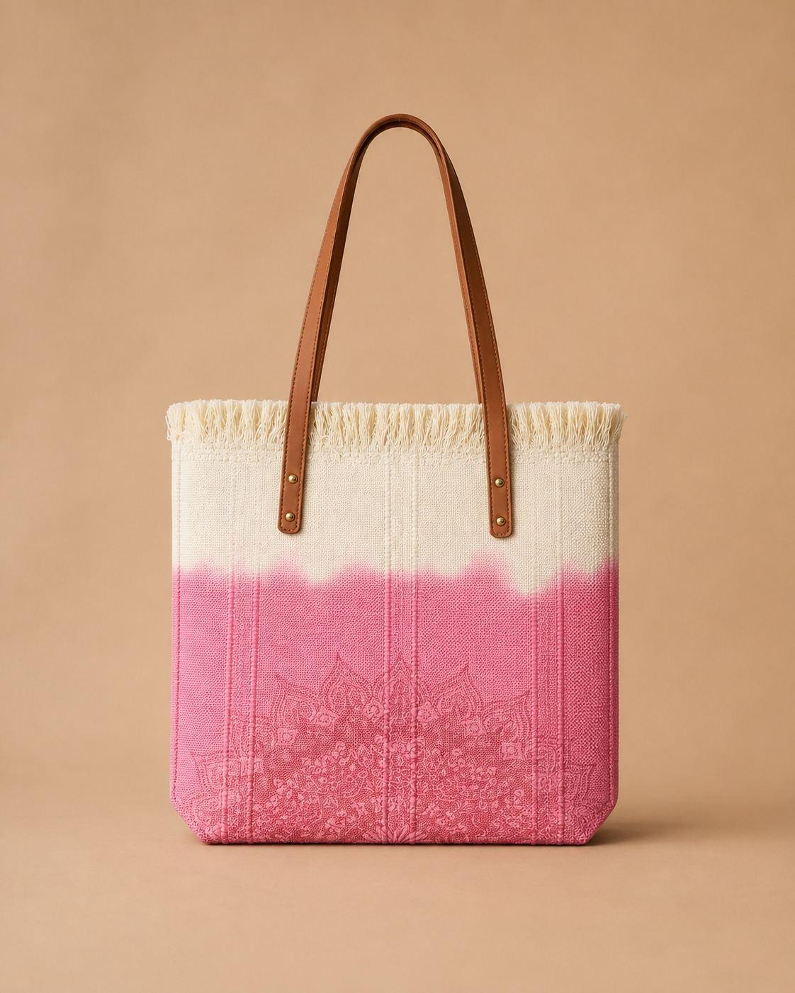 Pink Ombre Woven Tote Bag