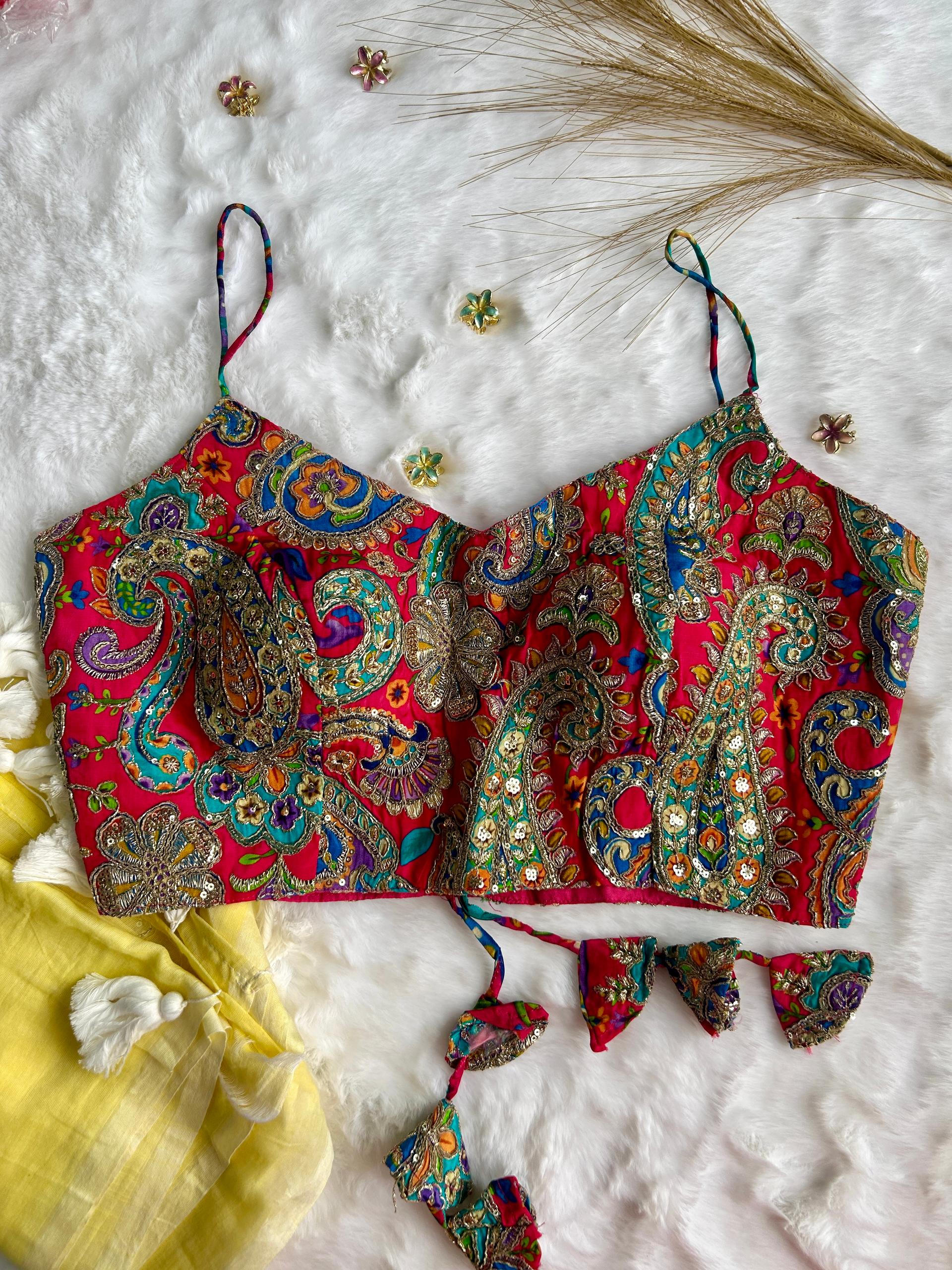Multicolor Paisley Tie-Up Corset Ethnic Blouse