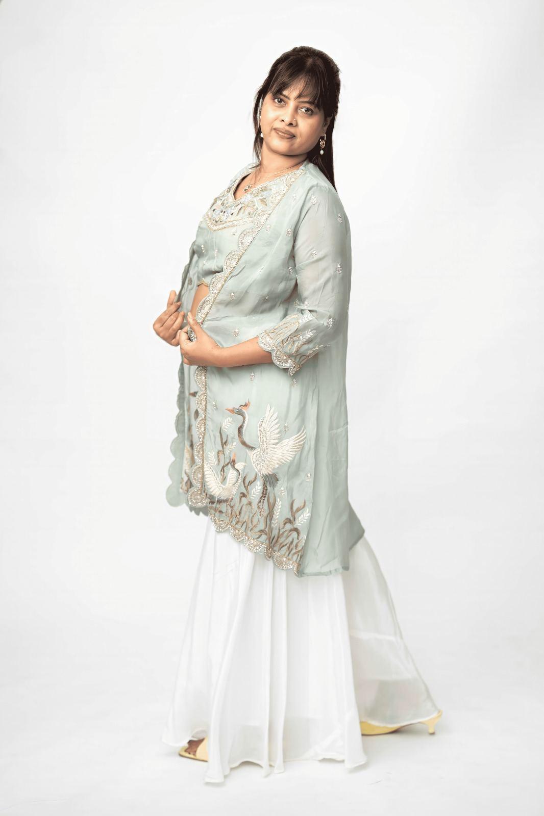 Sage Green Peacock Embroidered Jacket Lehenga Set