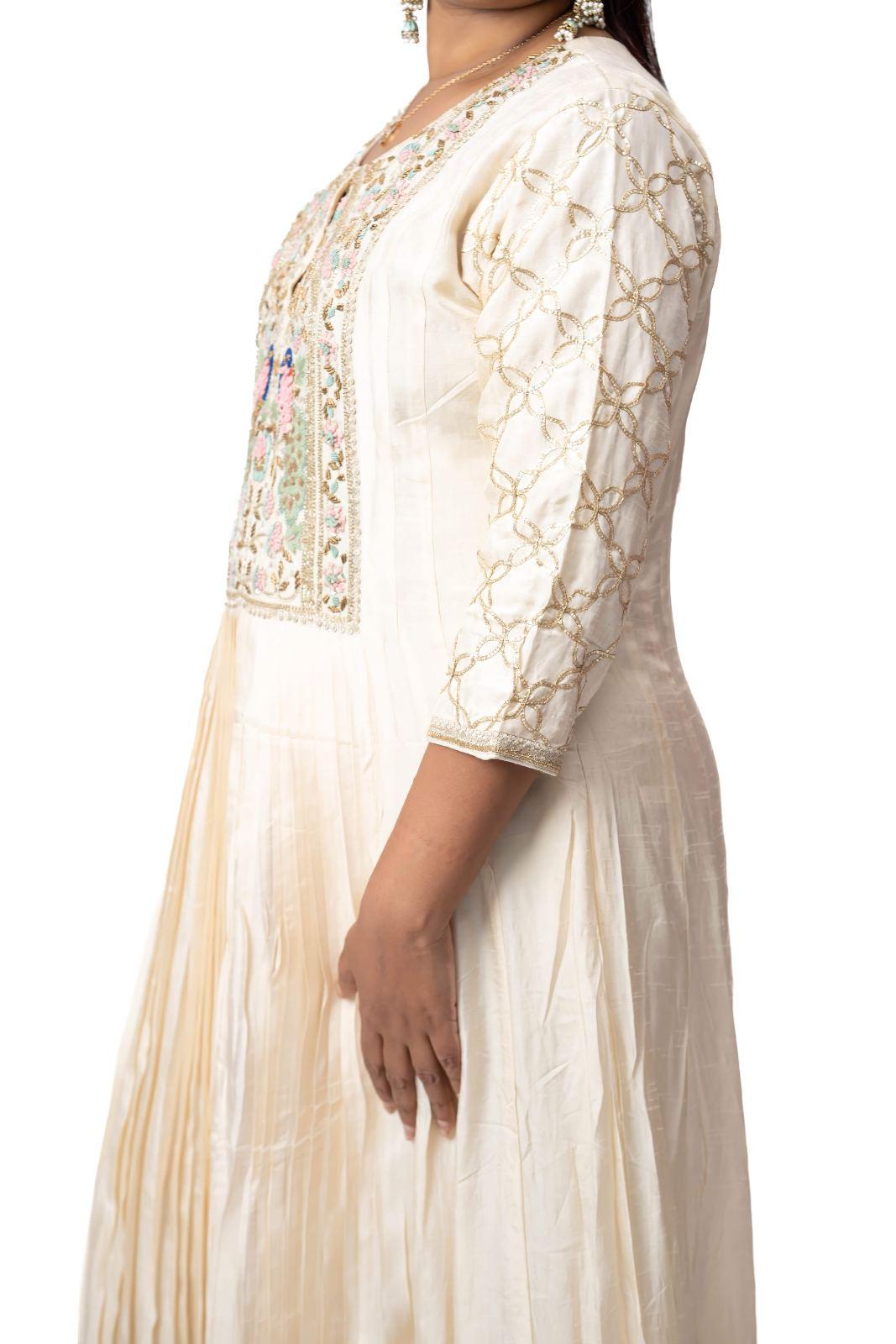 Ivory Peacock Embroidered Anarkali Gown Set
