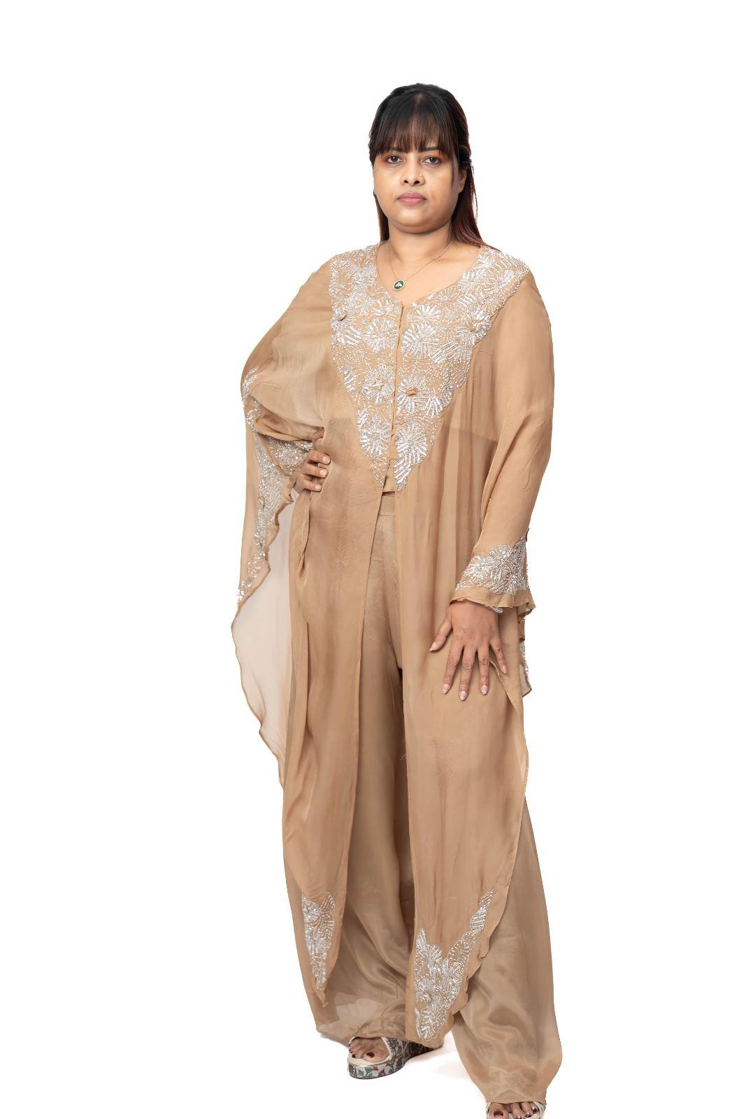 Mustard Gold Embellished Cape Sharara Set