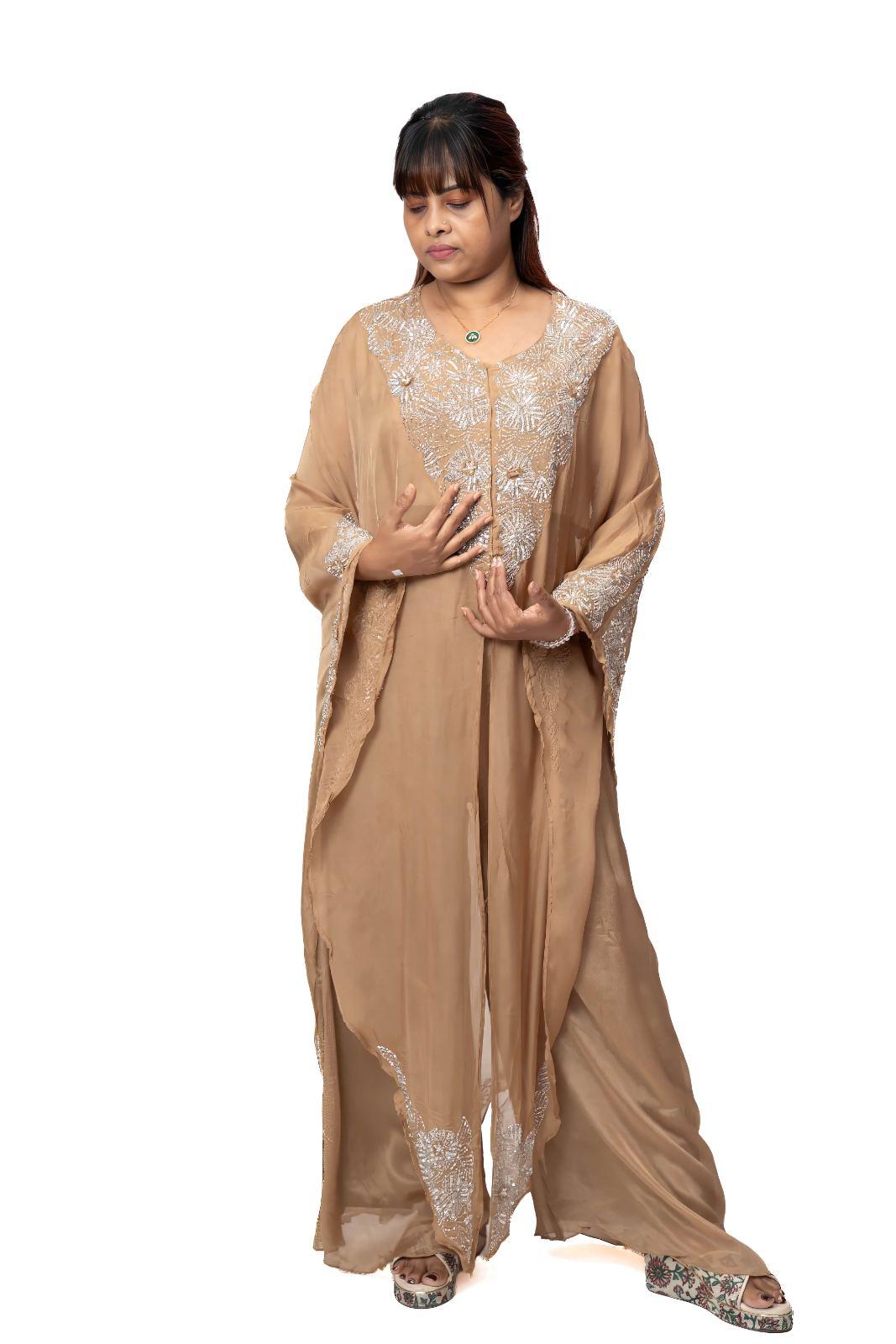 Mustard Gold Embellished Cape Sharara Set