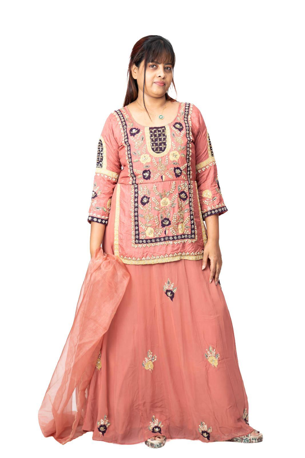 Dusty Rose Mirror and Patchwork Lehenga Set