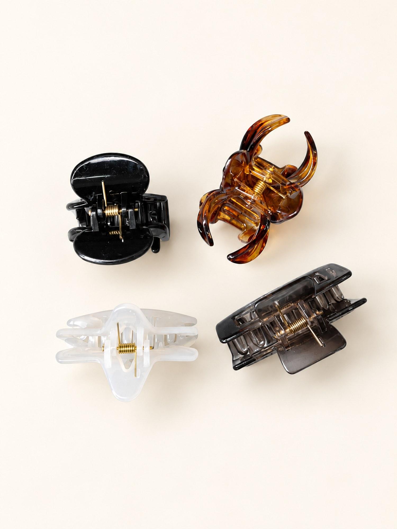 Four Style Hair Claw Clip Combo - Pack of 4 (Black, Amber, White & Smoke)