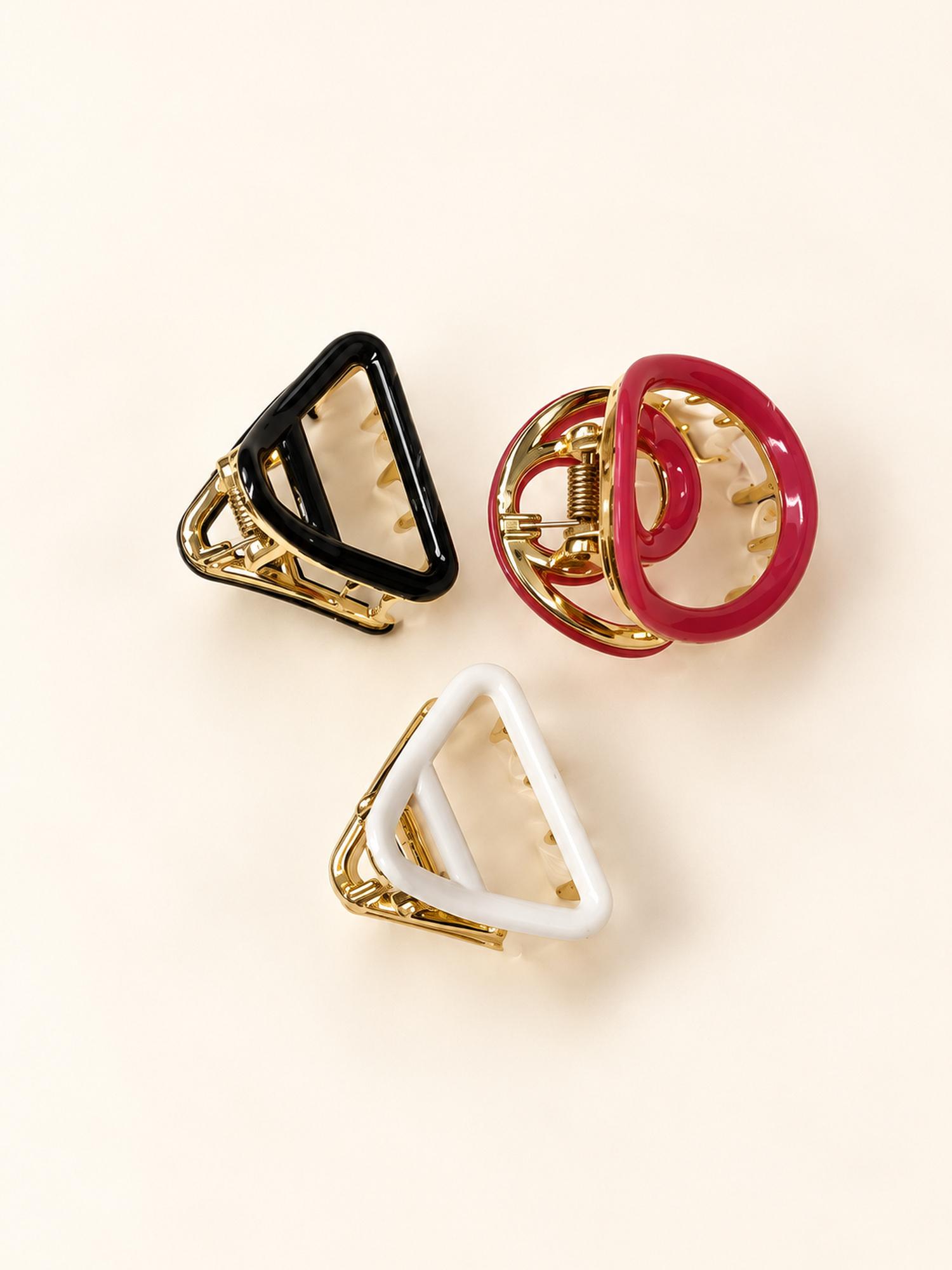 Mini Ring and Triangle Hair Claw Clip Set - Pack of 3