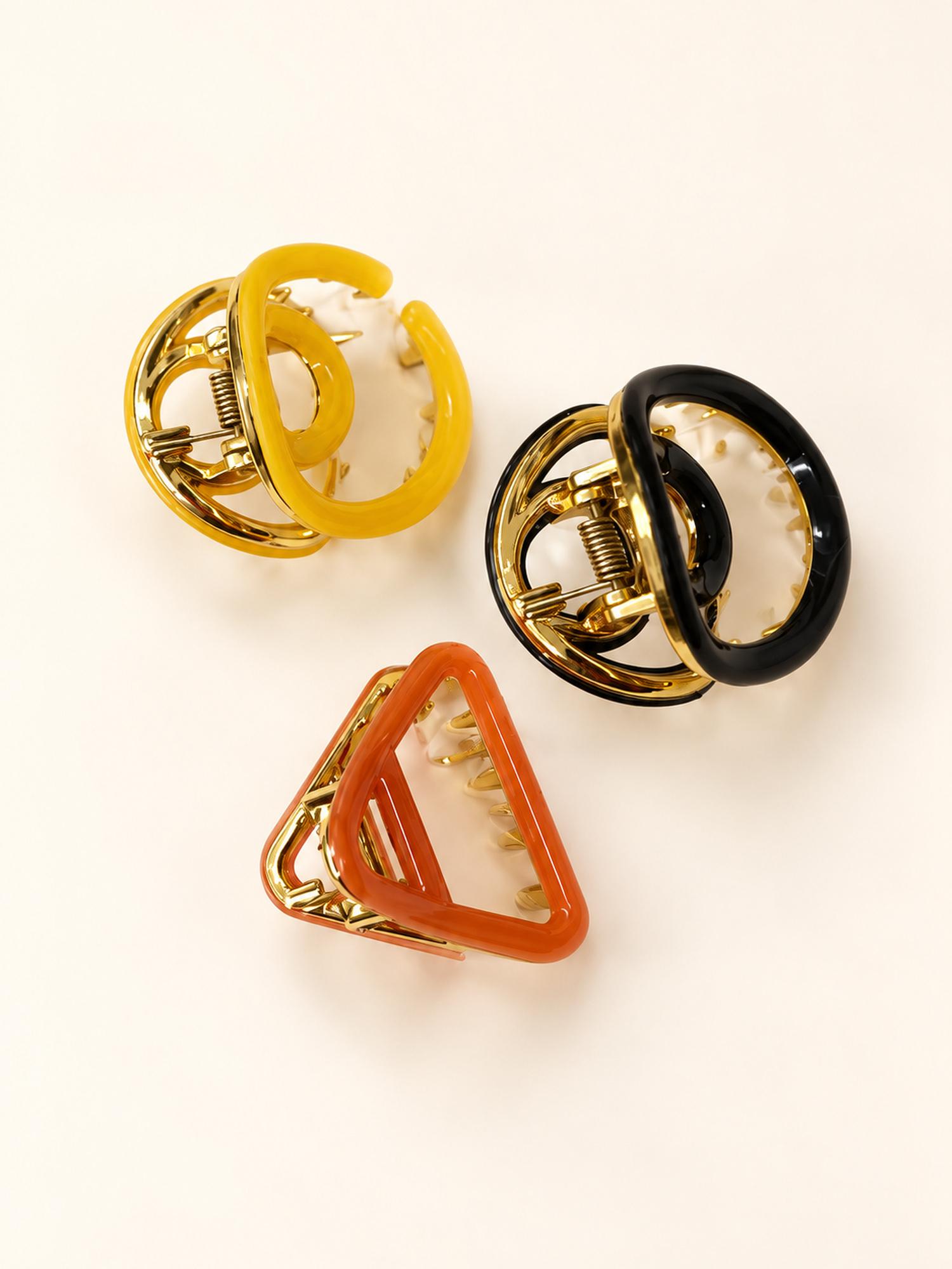Mini Ring and Triangle Hair Claw Clip Set - Pack of 3