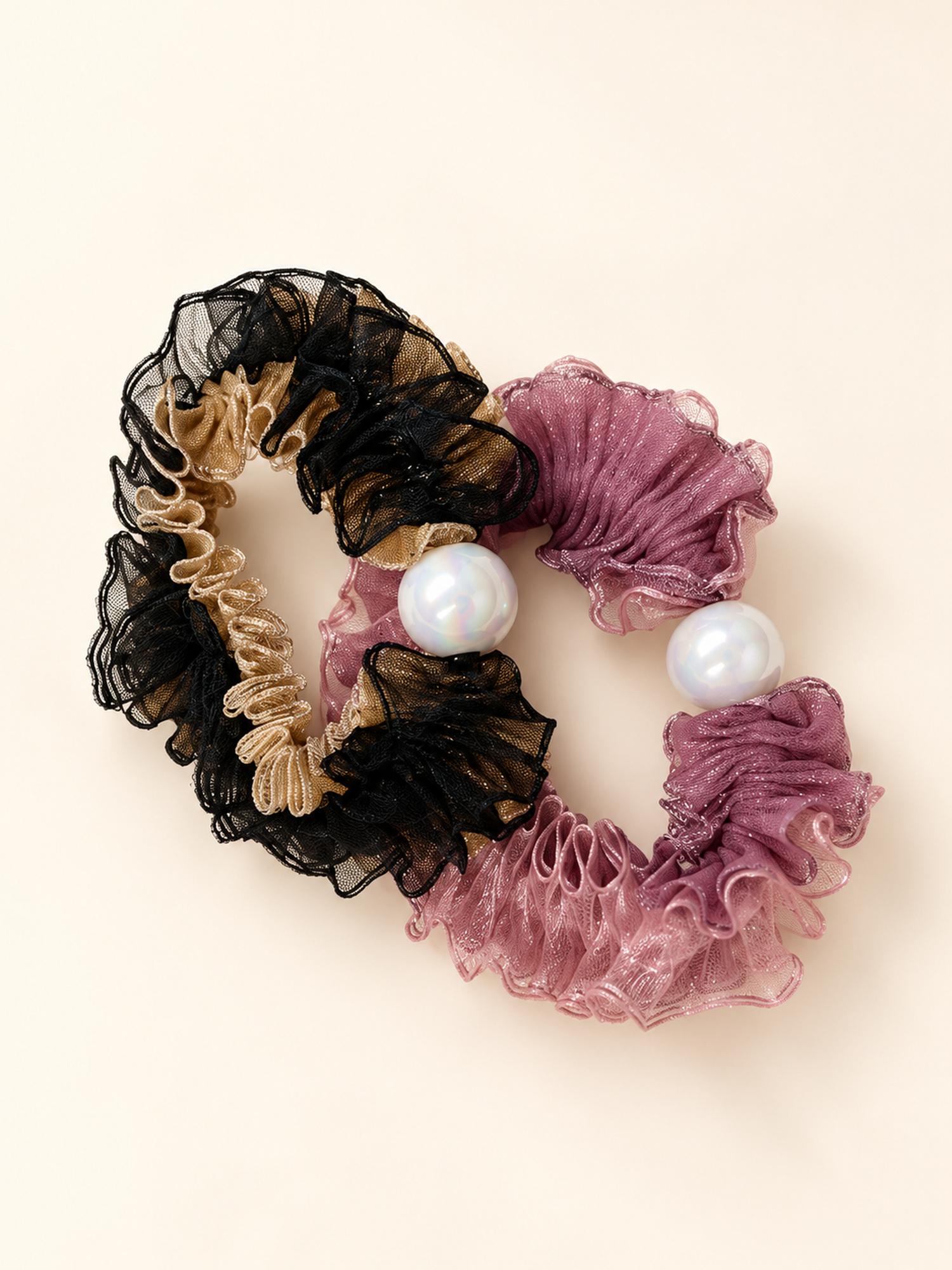 Pearl Detail Hair Scrunchie Duo