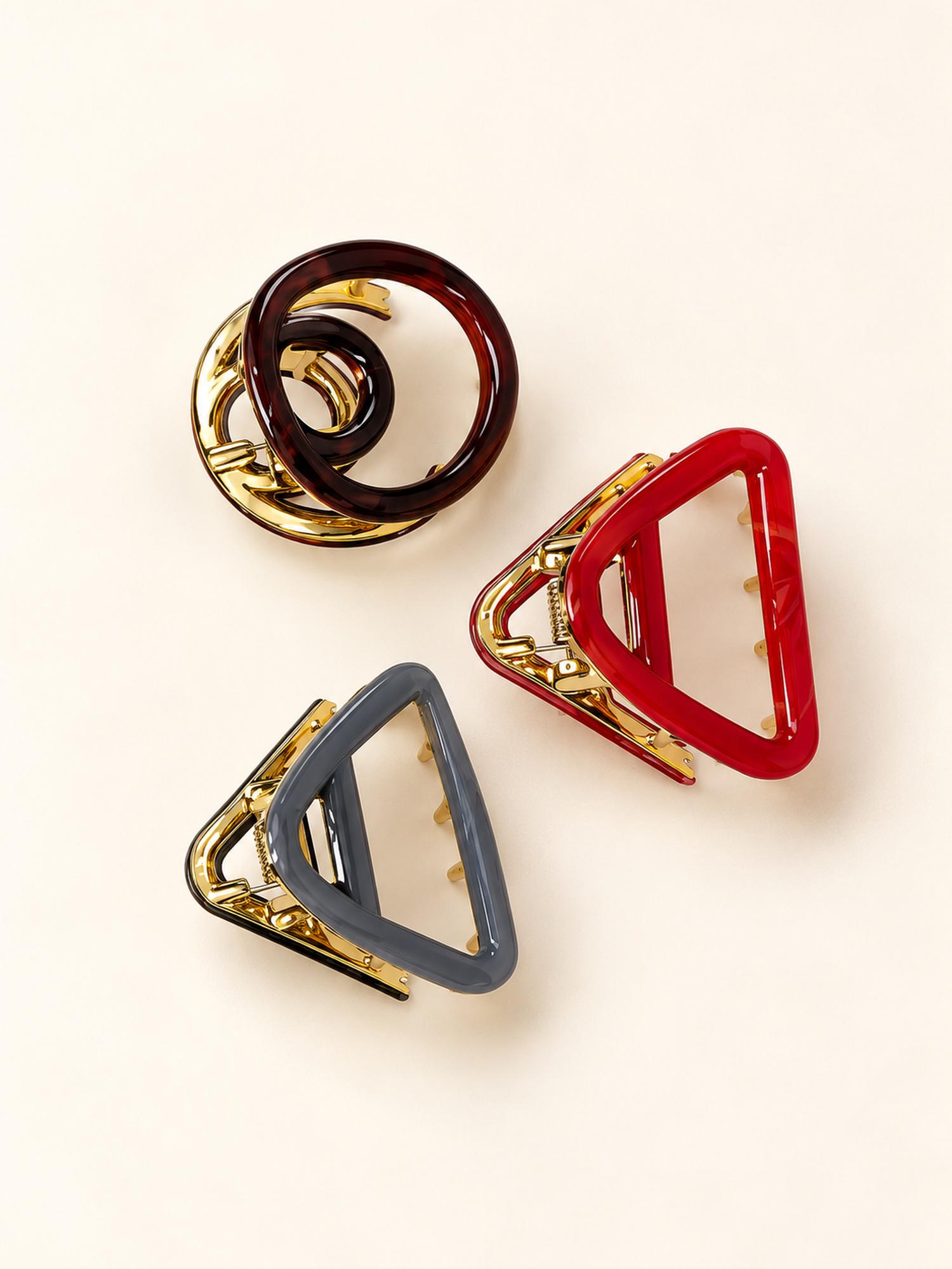 Mini Ring and Triangle Hair Claw Clip Set - Pack of 3