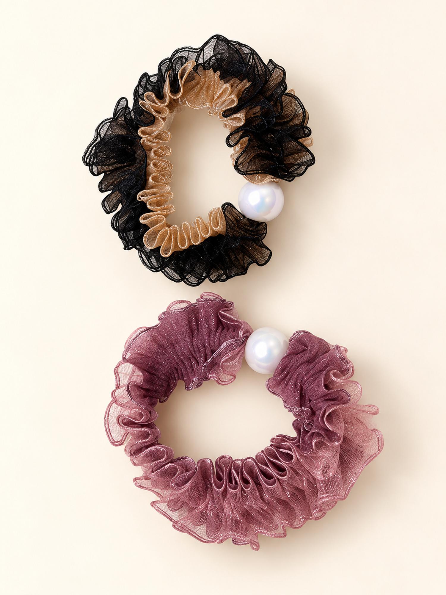 Pearl Detail Hair Scrunchie Duo